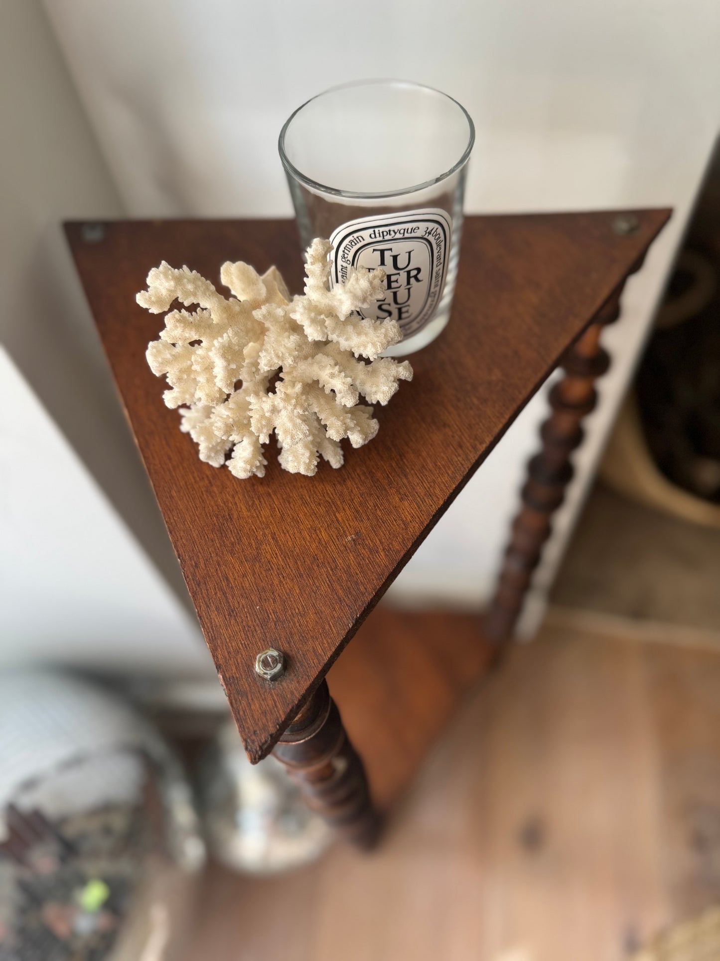 Vintage French Folk Art Bobbin Spool Side Table