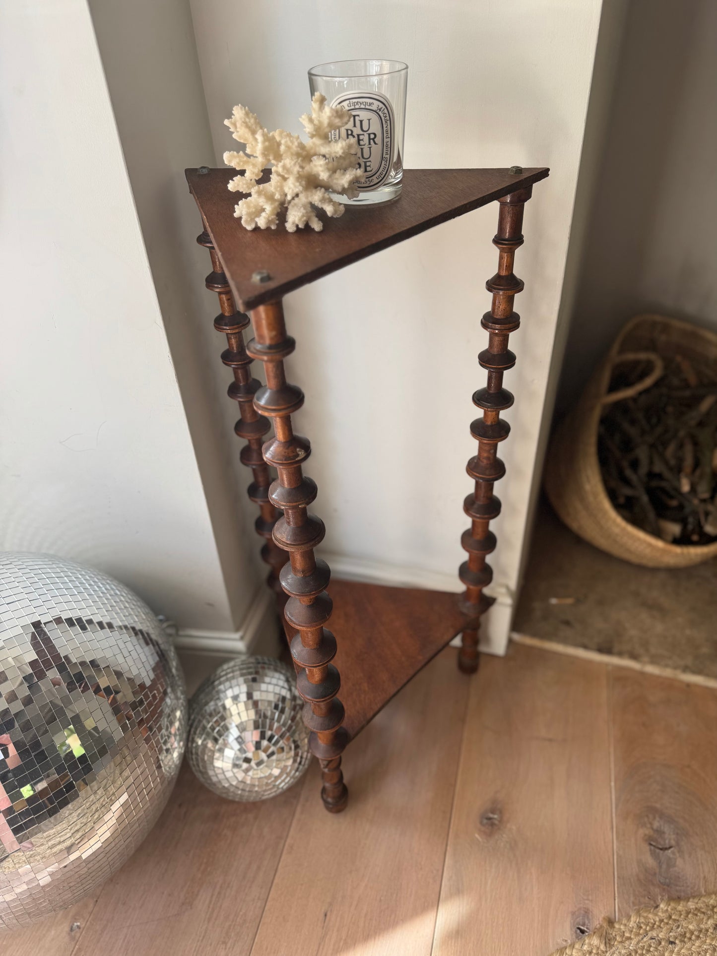 Vintage French Folk Art Bobbin Spool Side Table