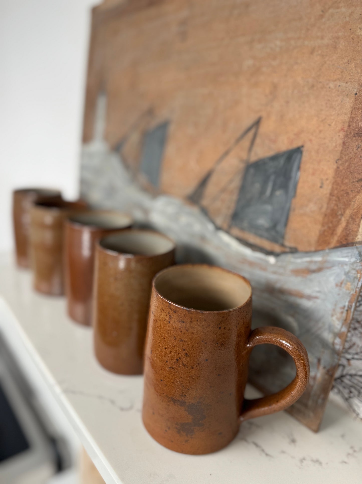 Set Of 5 Vintage French Stoneware Mugs