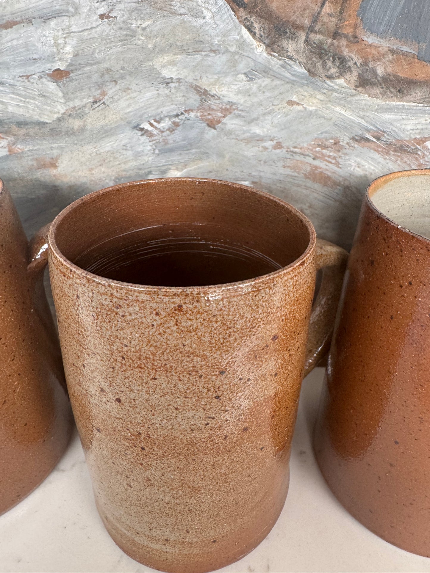 Set Of 5 Vintage French Stoneware Mugs