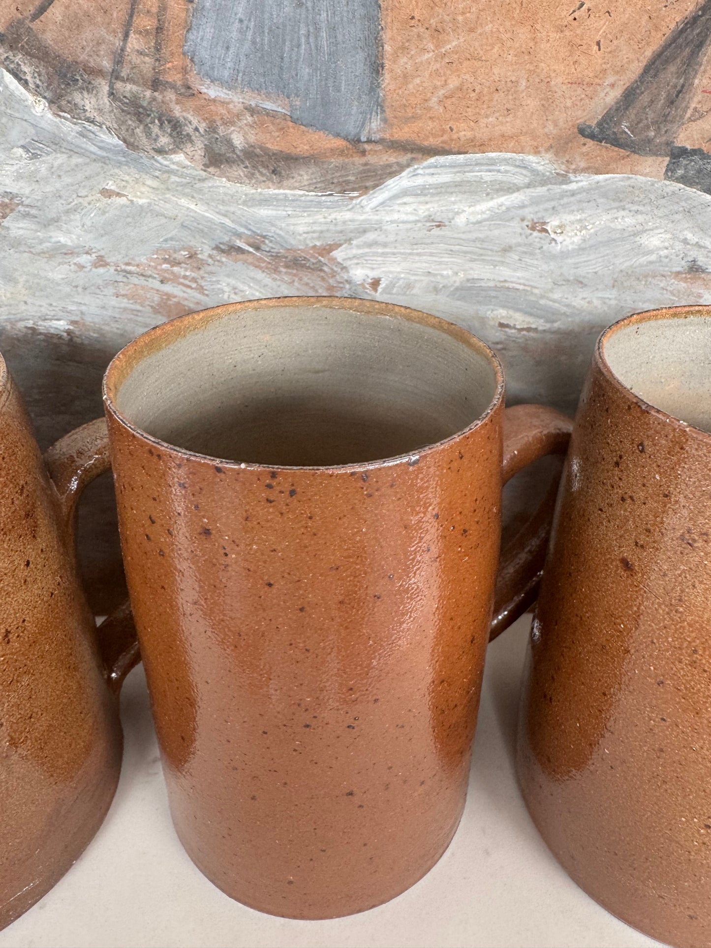 Set Of 5 Vintage French Stoneware Mugs