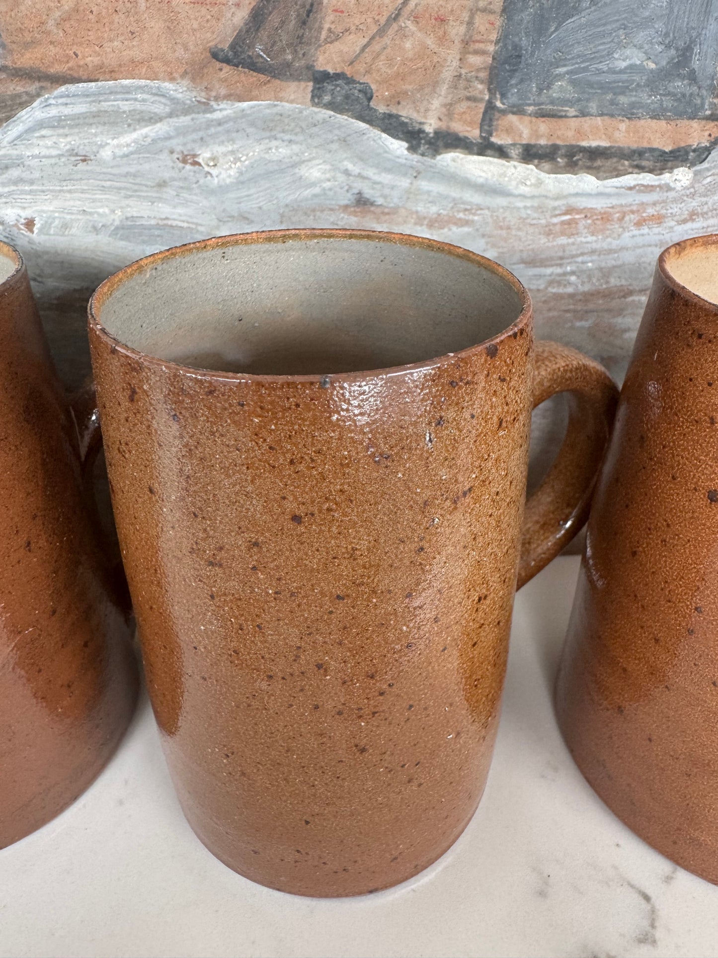 Set Of 5 Vintage French Stoneware Mugs