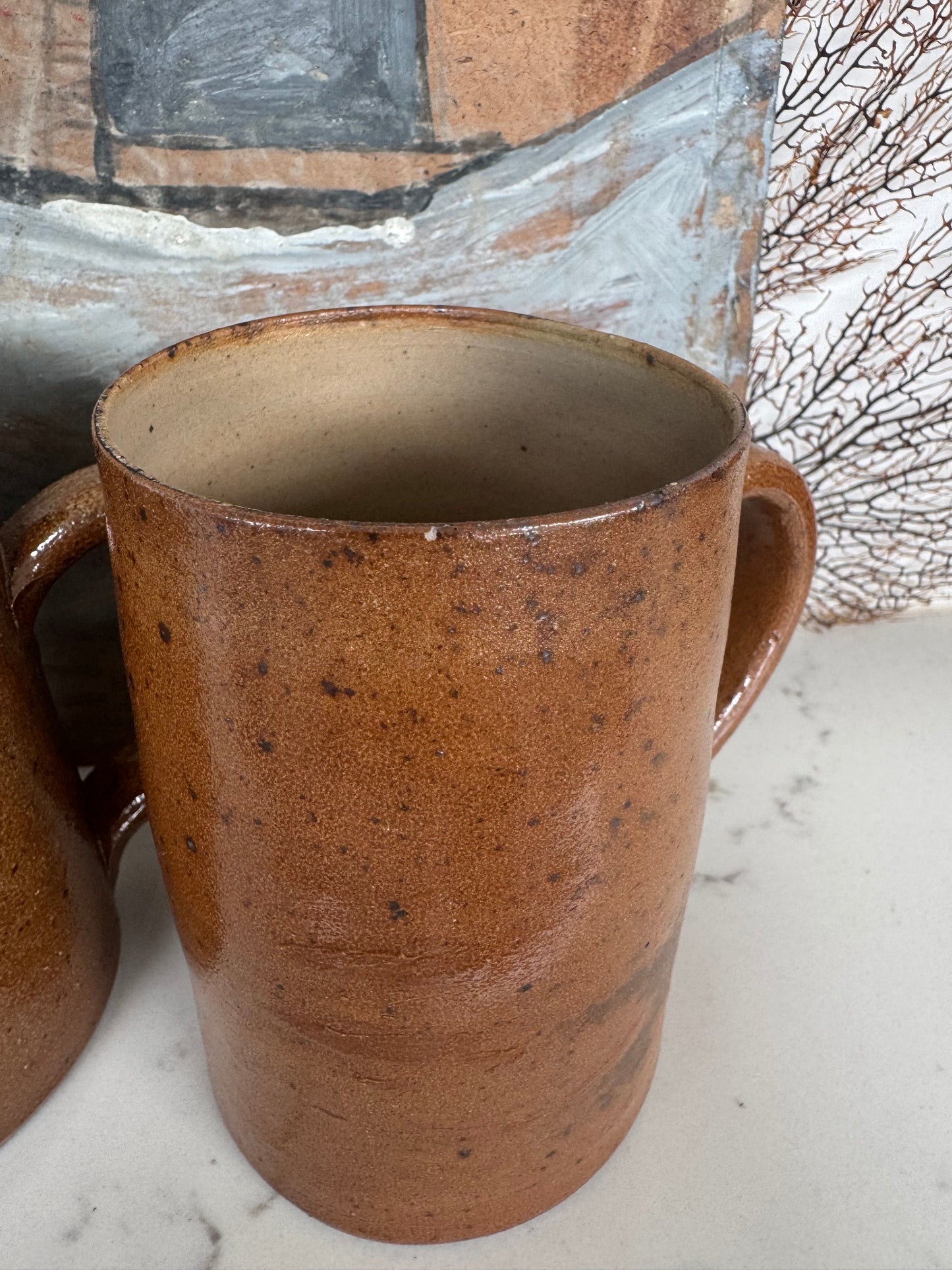 Set Of 5 Vintage French Stoneware Mugs