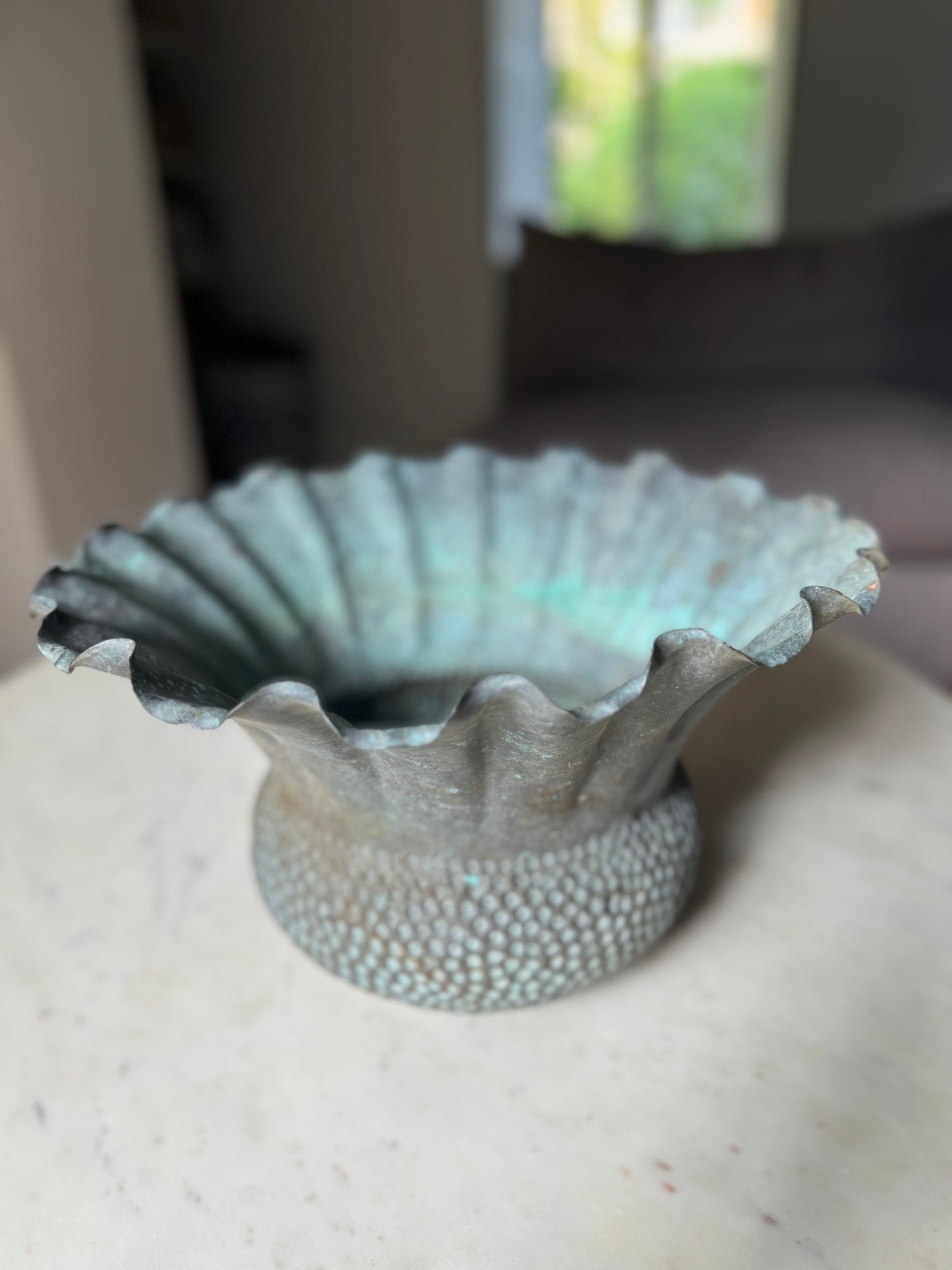 Vintage Hammered Metal Vase With Beautiful Patina