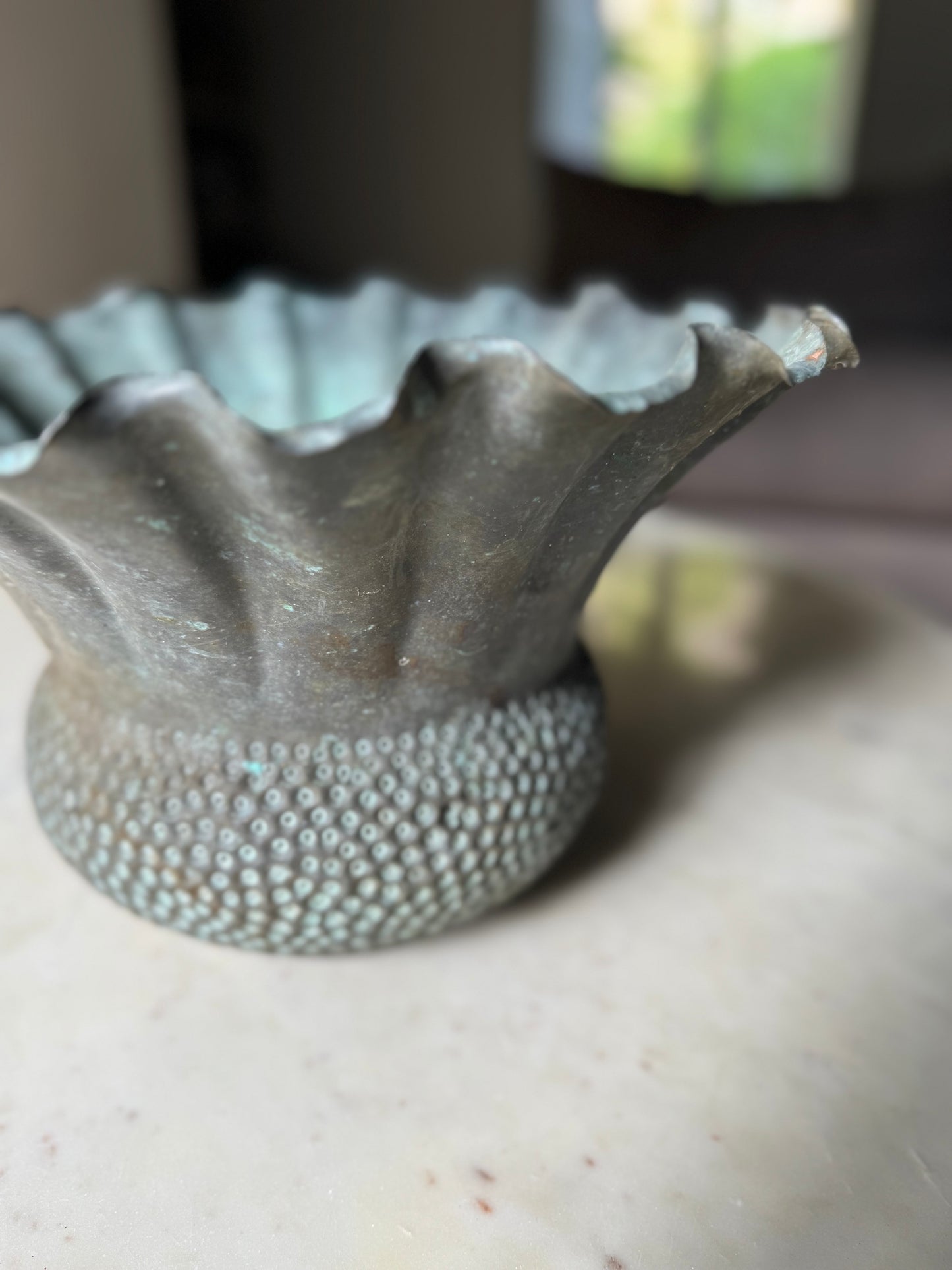Vintage Hammered Metal Vase With Beautiful Patina