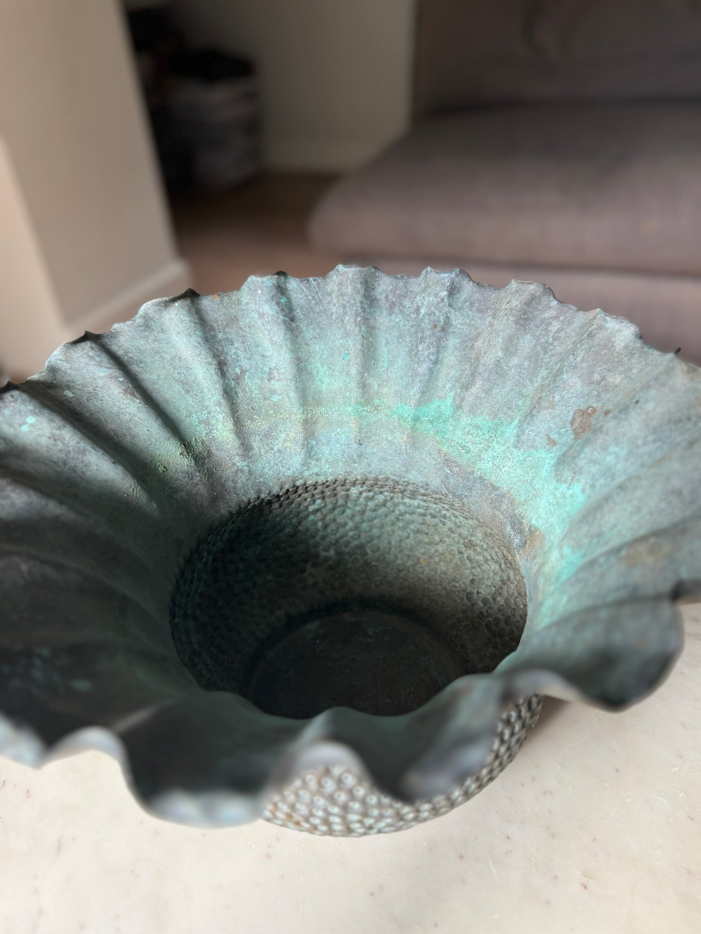 Vintage Hammered Metal Vase With Beautiful Patina