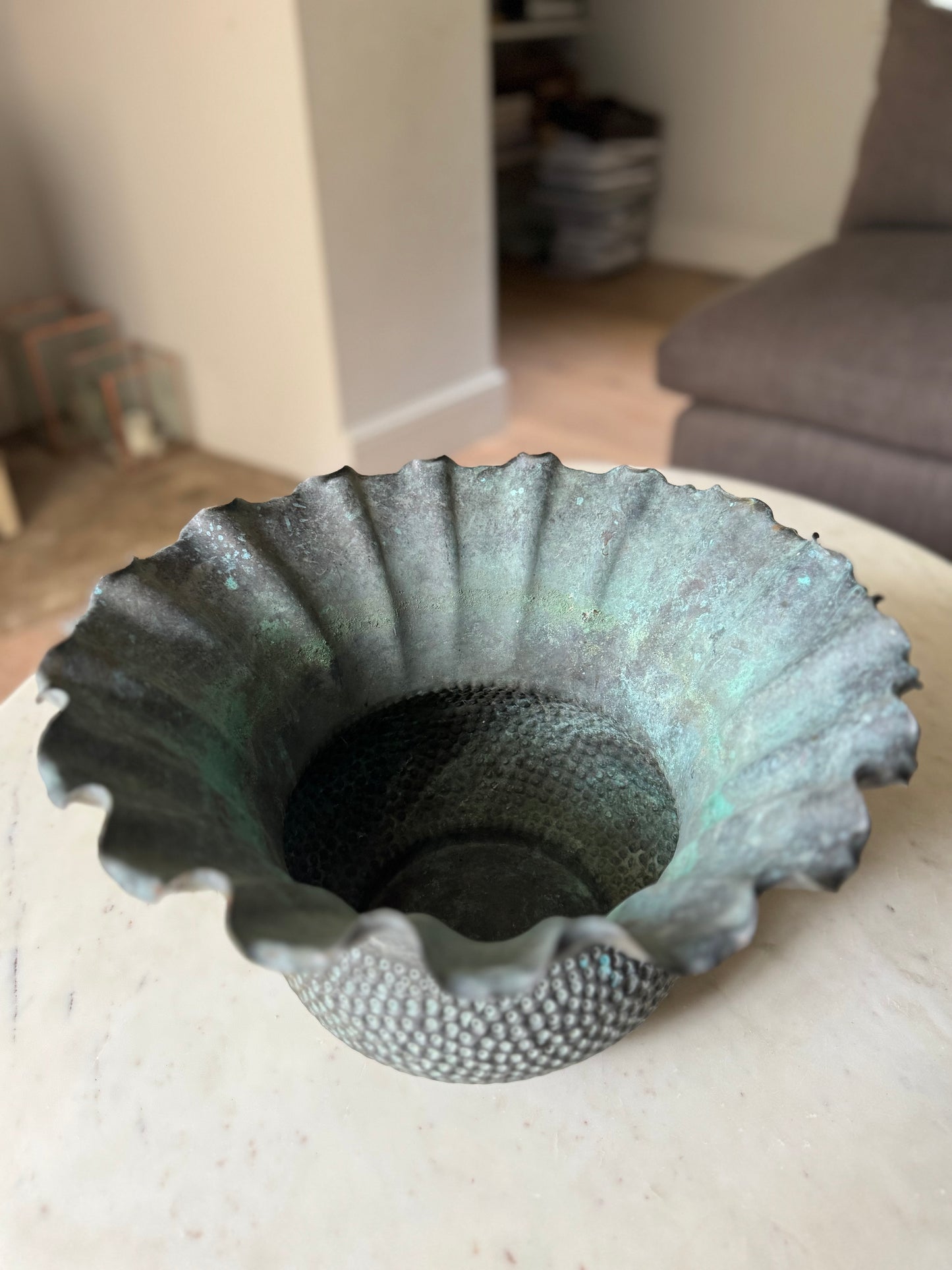 Vintage Hammered Metal Vase With Beautiful Patina