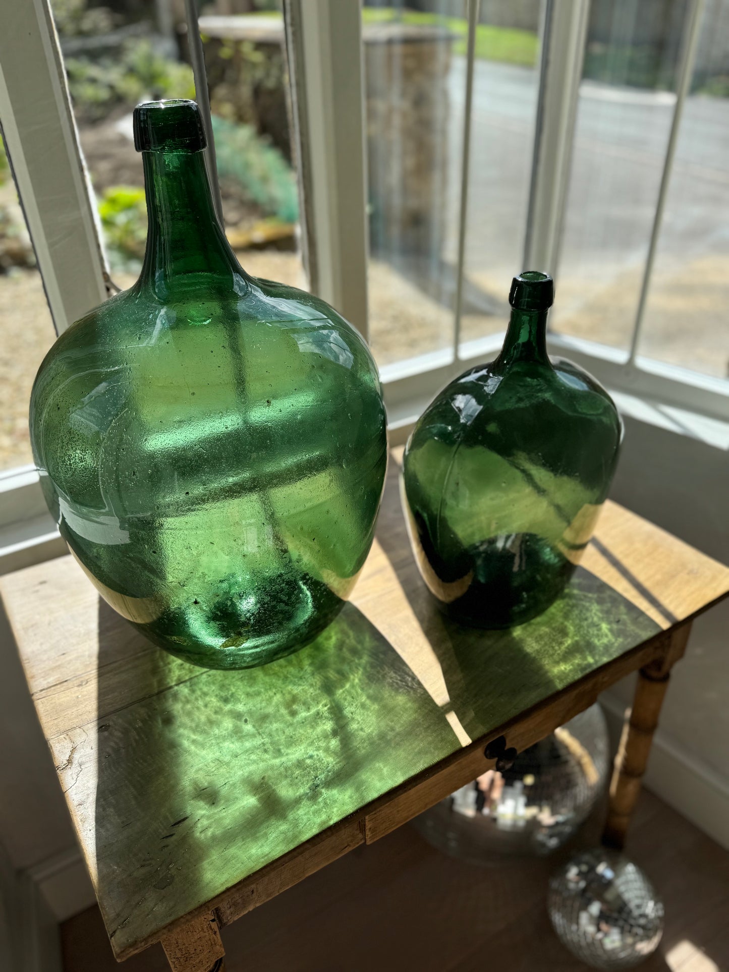 Pair Of Handblown Vintage Glass Carboys Bottles