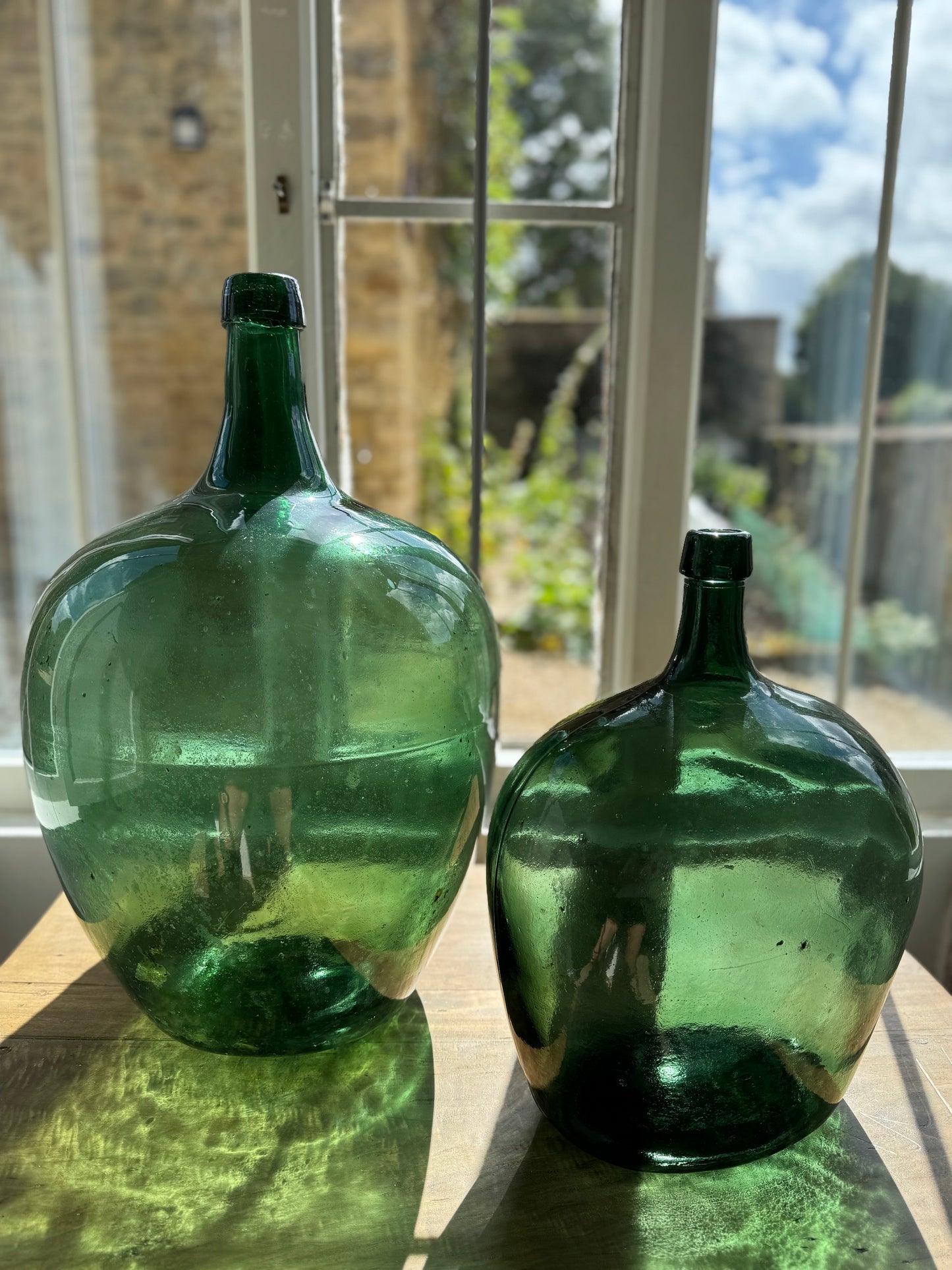 Pair Of Handblown Vintage Glass Carboys Bottles