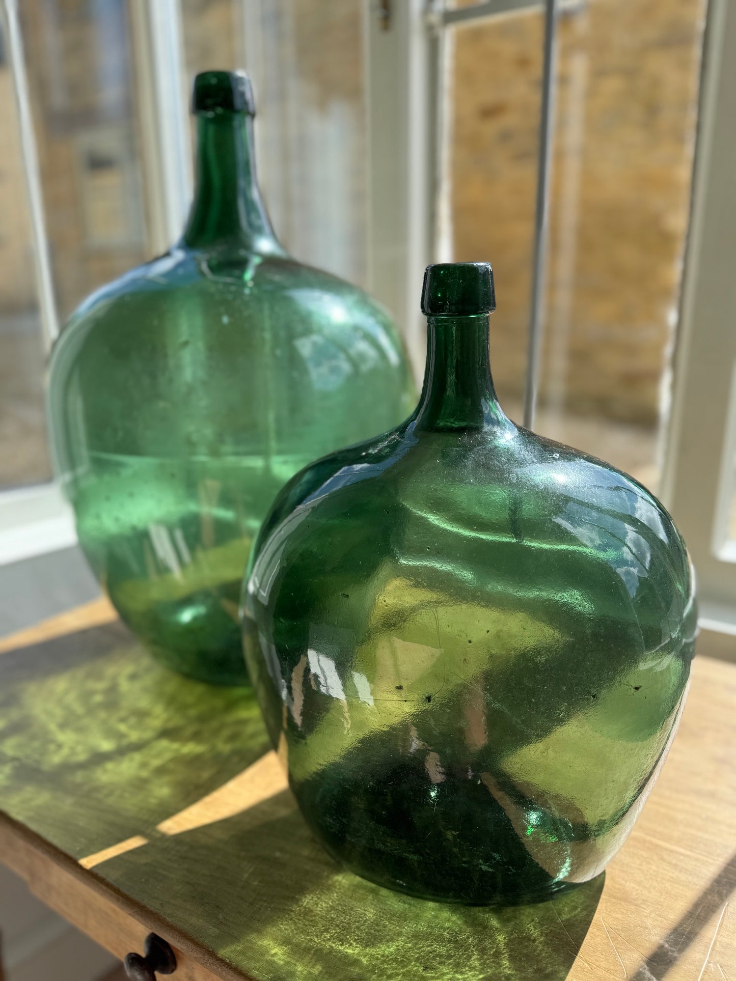 Pair Of Handblown Vintage Glass Carboys Bottles