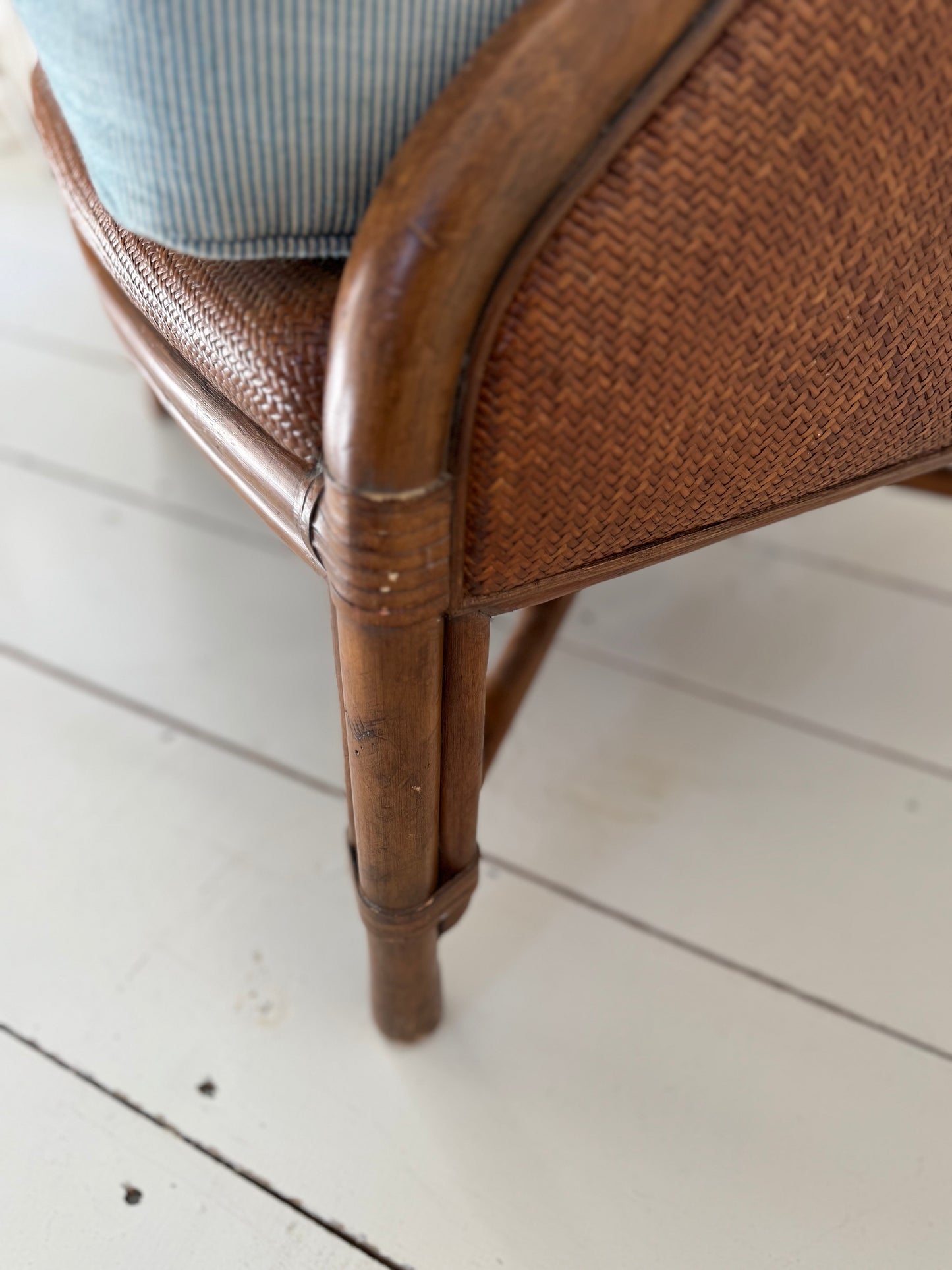 Pair Of Vintage Rattan & Faux Bamboo Wing Back Chairs