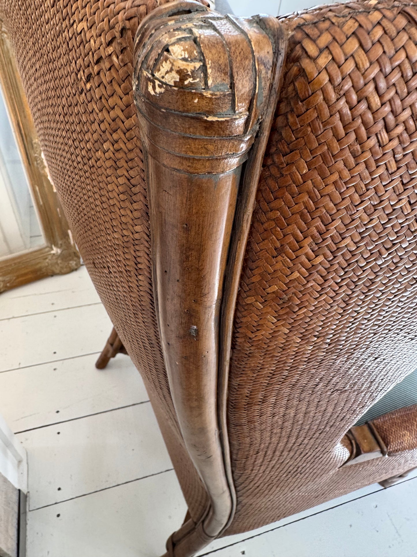Pair Of Vintage Rattan & Faux Bamboo Wing Back Chairs