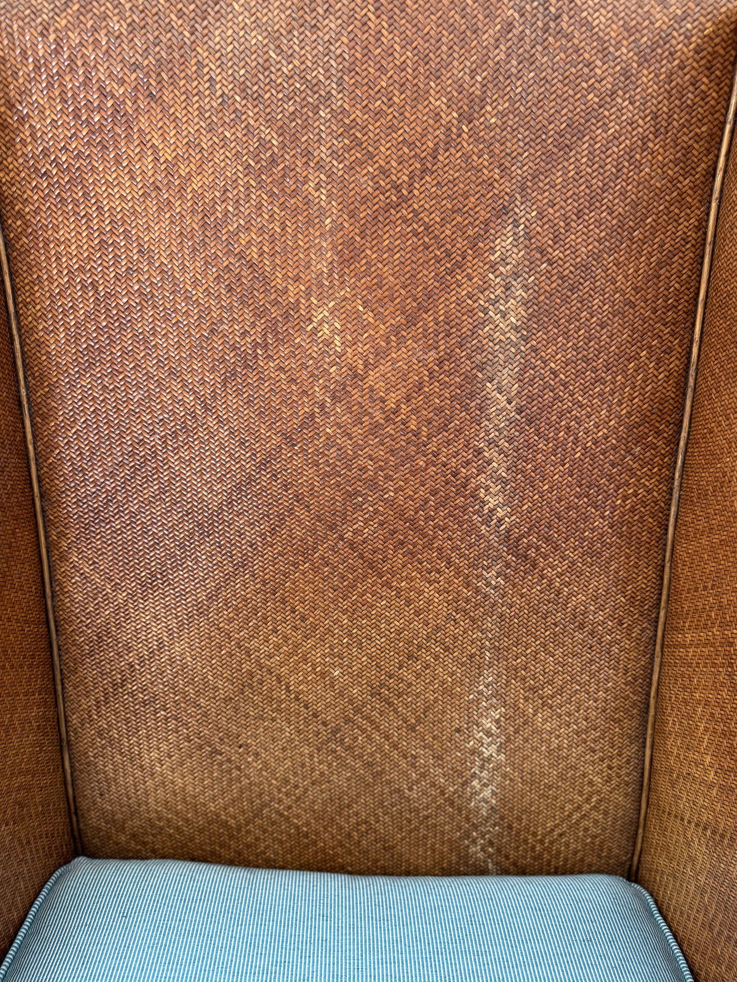 Pair Of Vintage Rattan & Faux Bamboo Wing Back Chairs