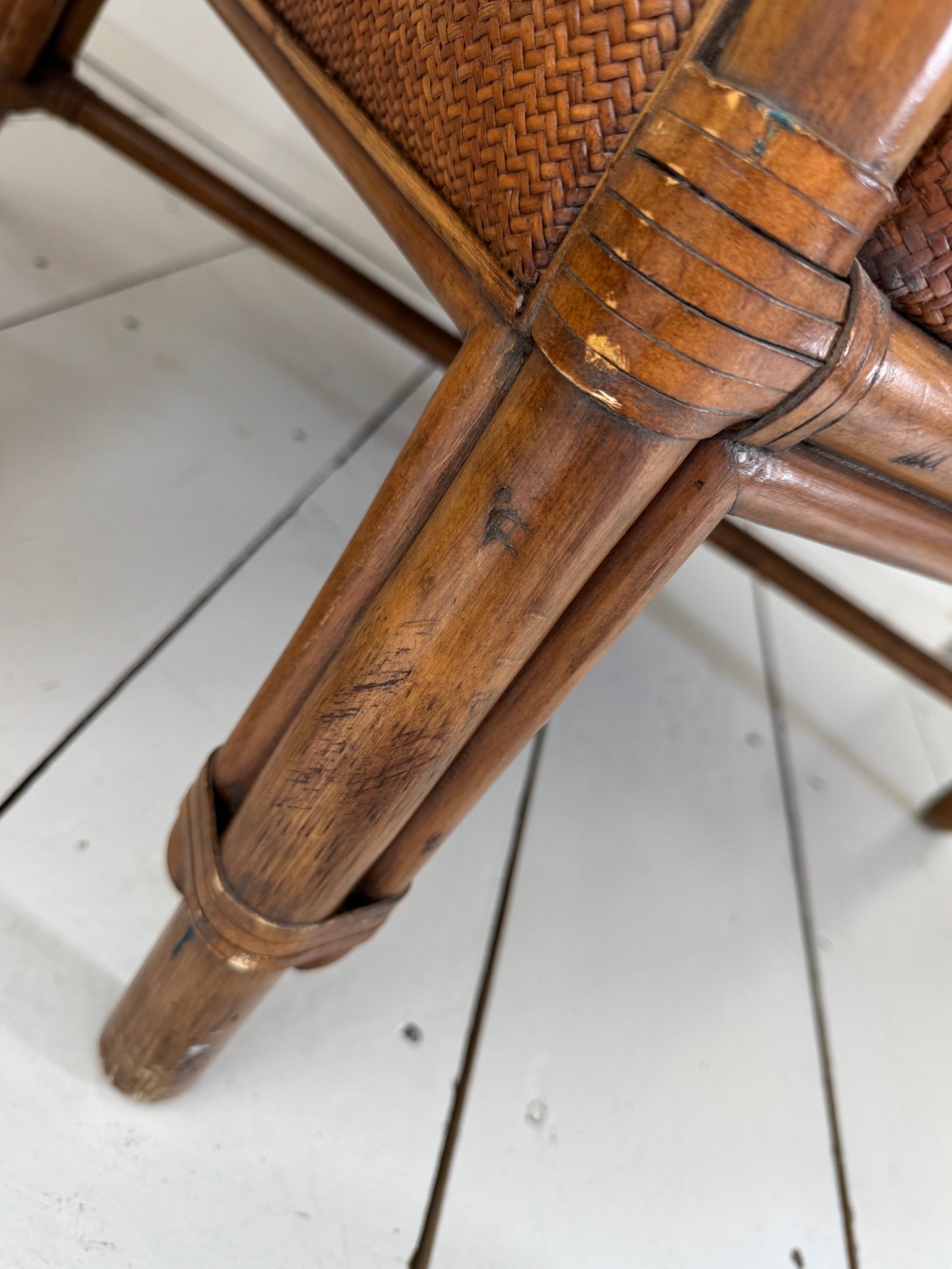 Pair Of Vintage Rattan & Faux Bamboo Wing Back Chairs