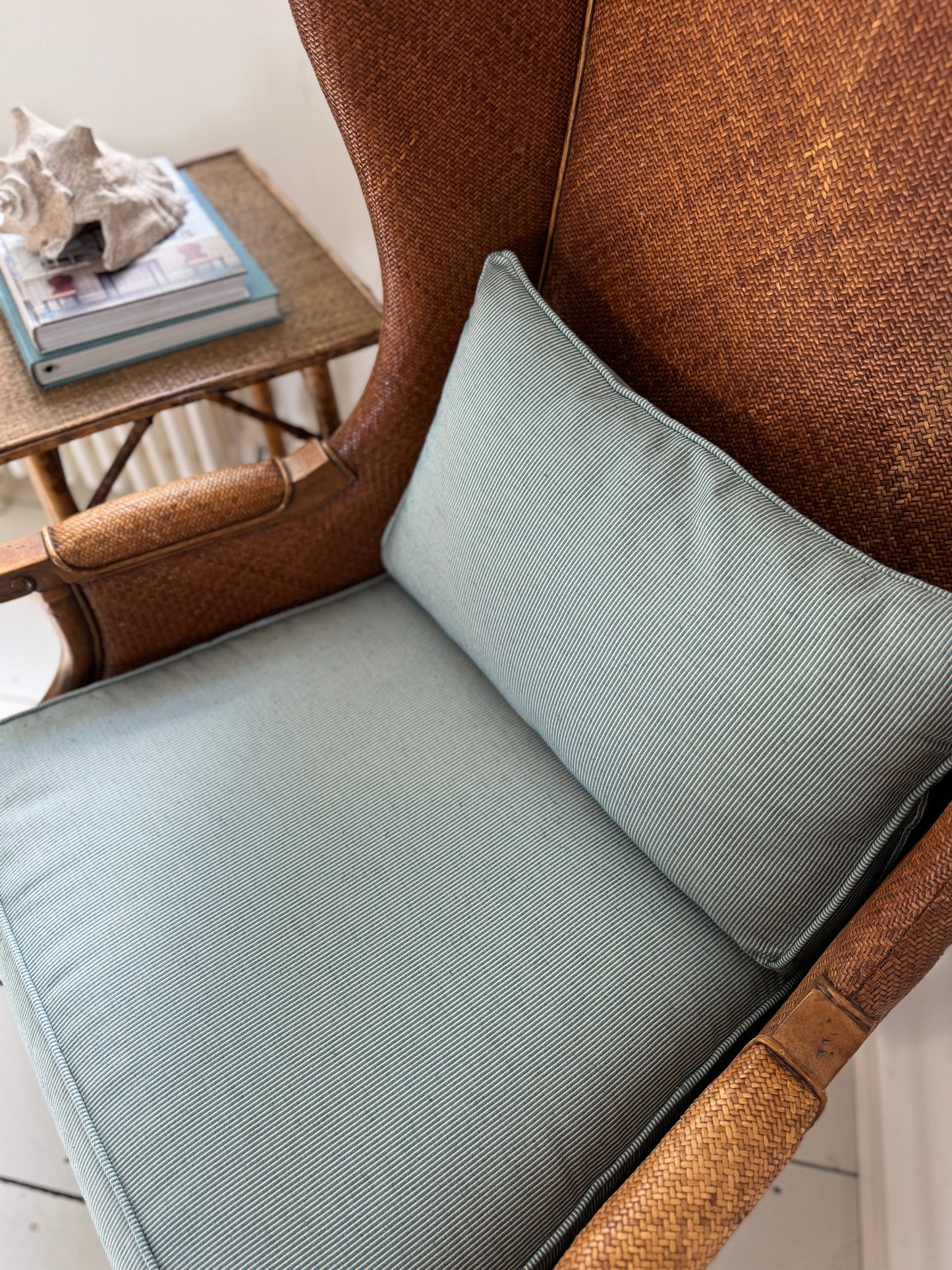 Pair Of Vintage Rattan & Faux Bamboo Wing Back Chairs