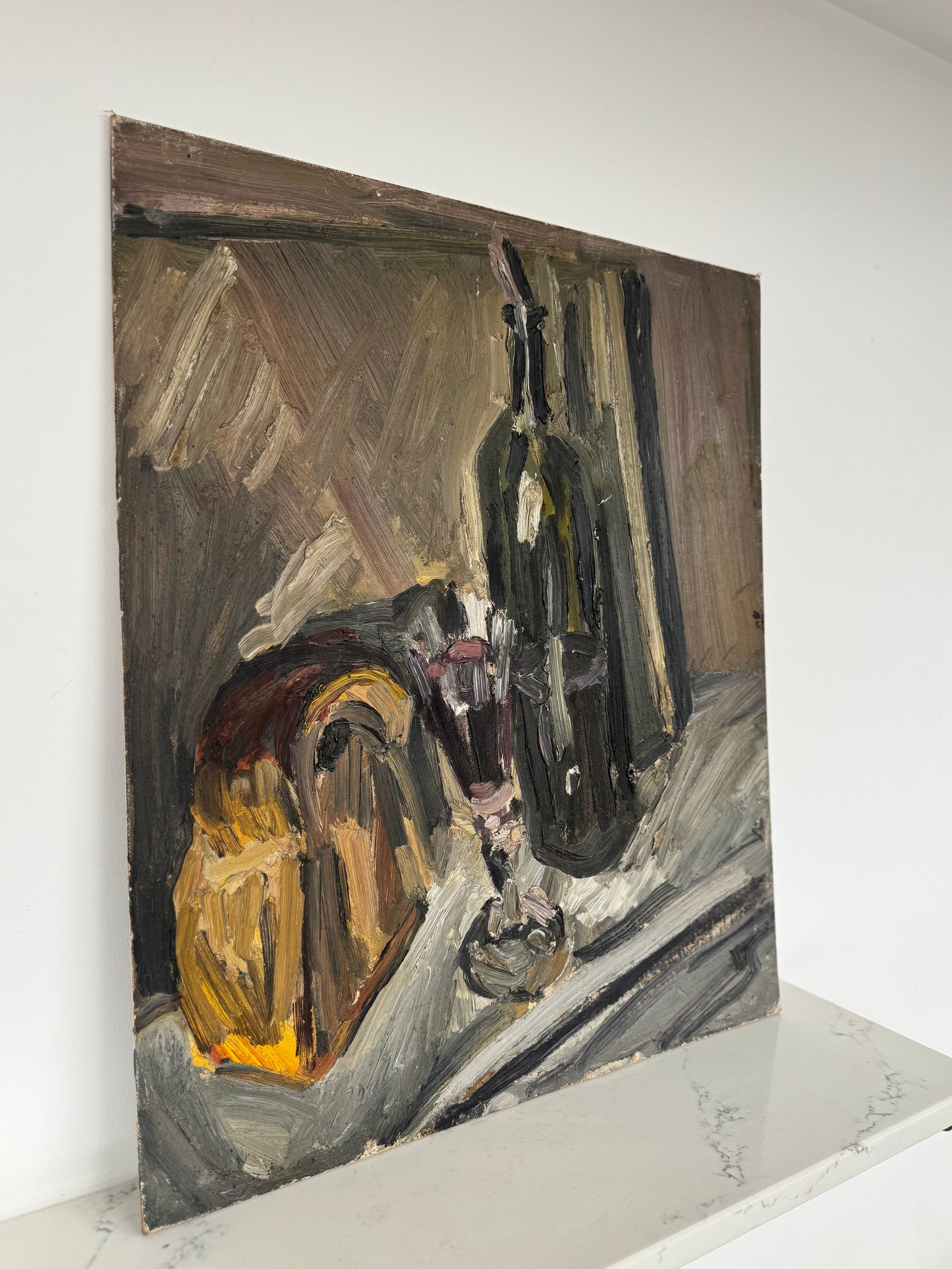 Vintage Mid Century Impasto Still Life Acrylic On Board