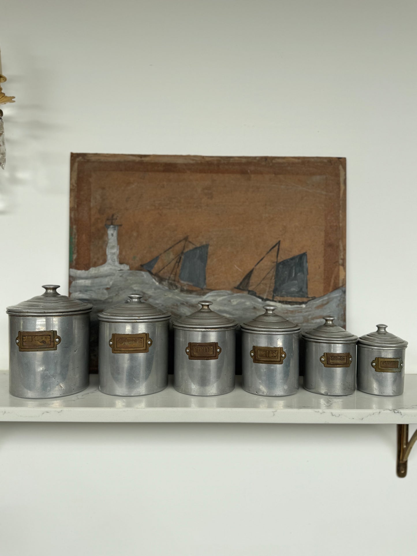 Set Of 6 Vintage French Aluminium Stacking Canisters
