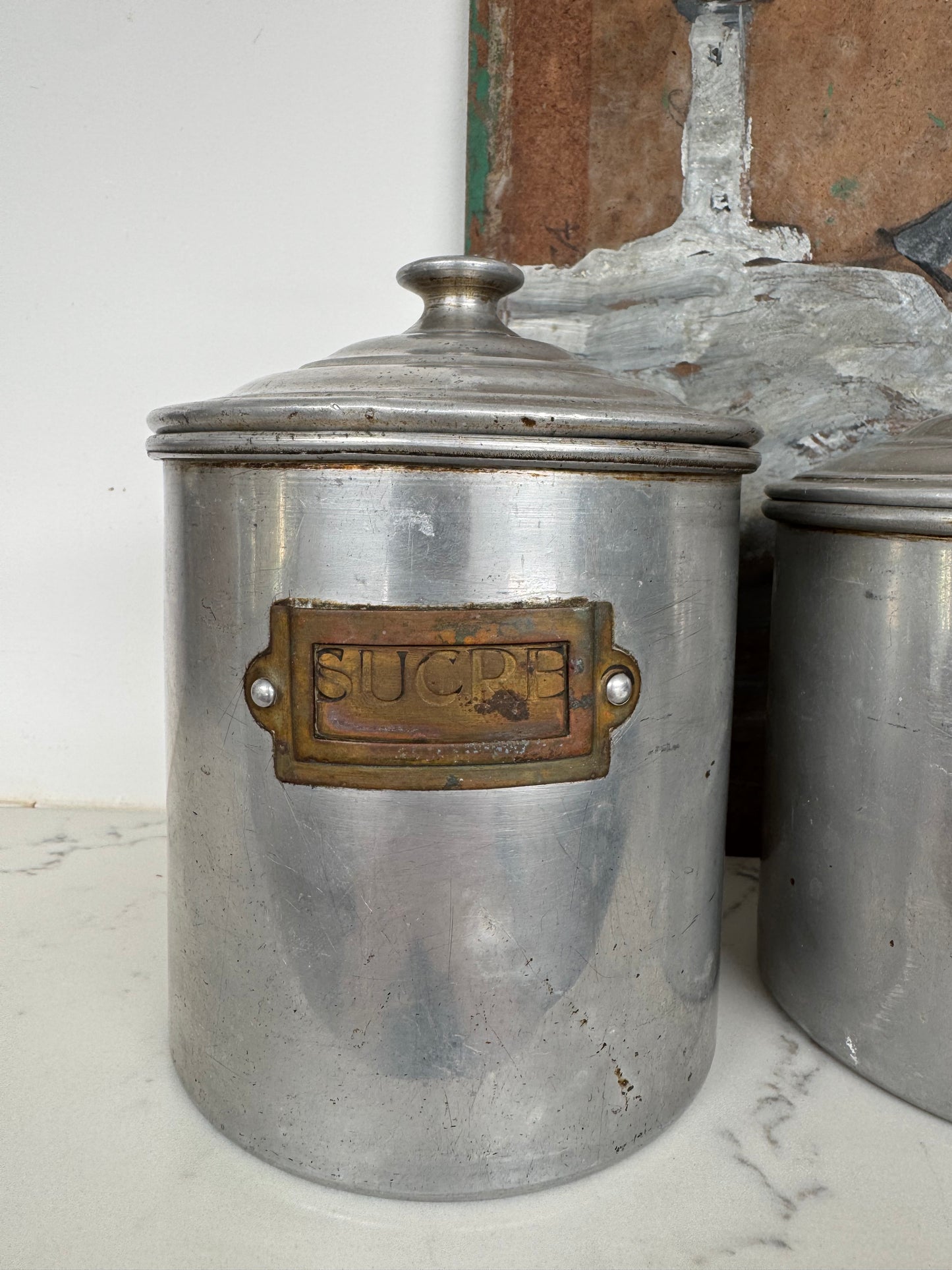 Set Of 6 Vintage French Aluminium Stacking Canisters