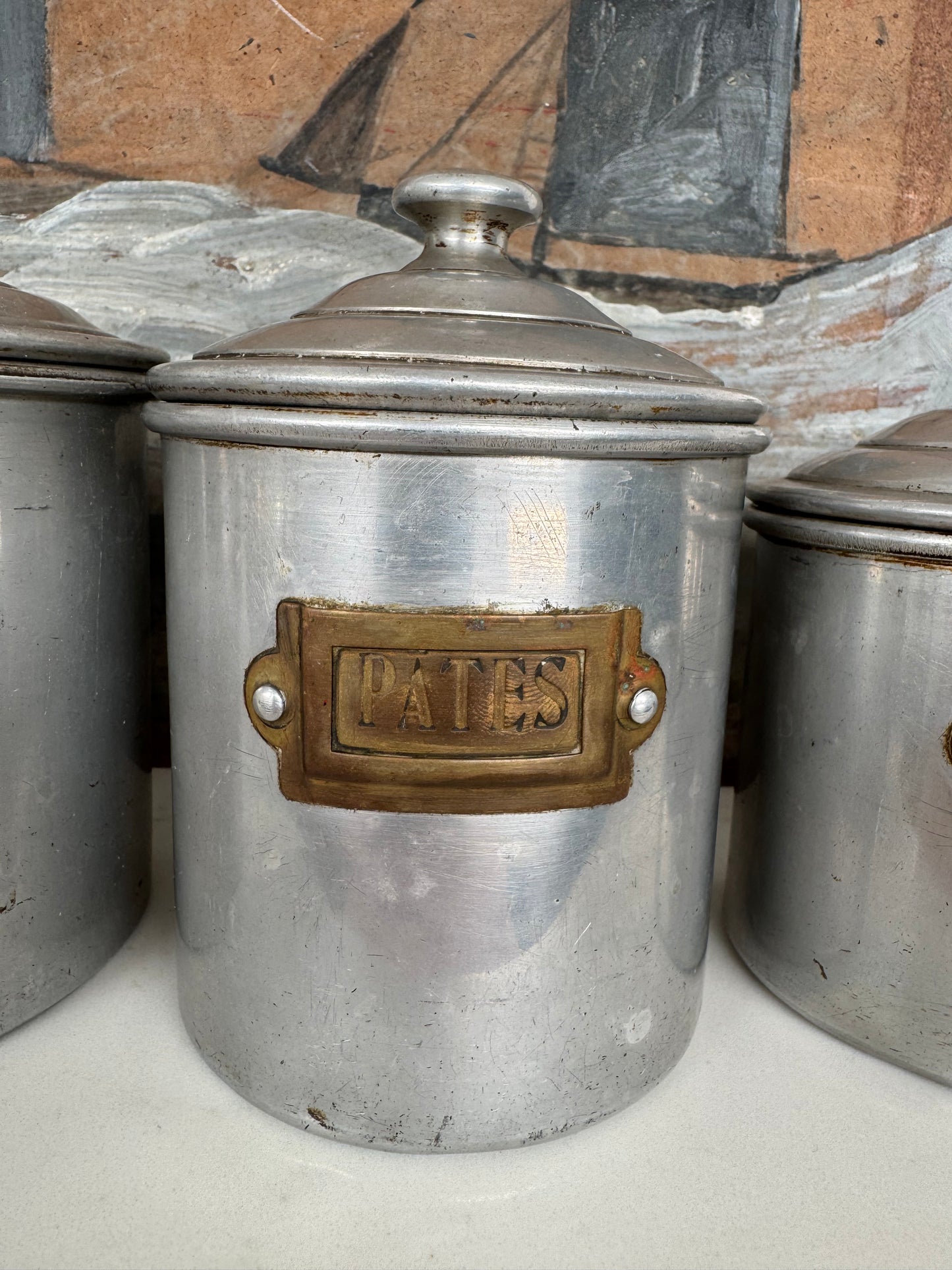 Set Of 6 Vintage French Aluminium Stacking Canisters