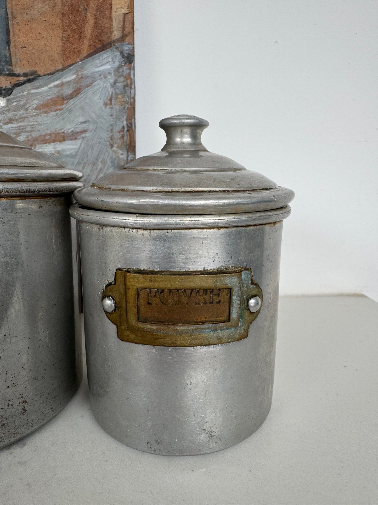 Set Of 6 Vintage French Aluminium Stacking Canisters