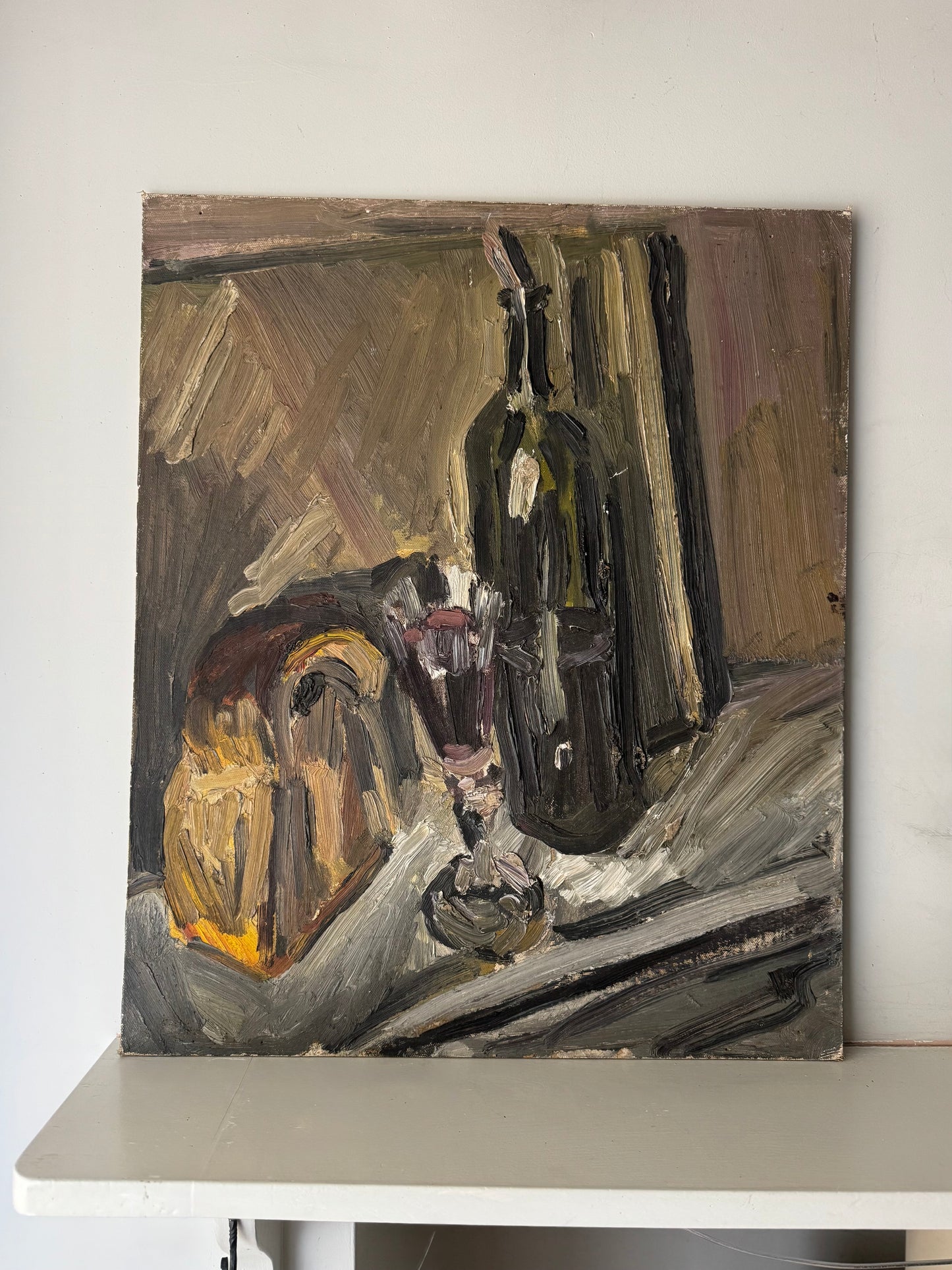 Vintage Mid Century Impasto Still Life Acrylic On Board