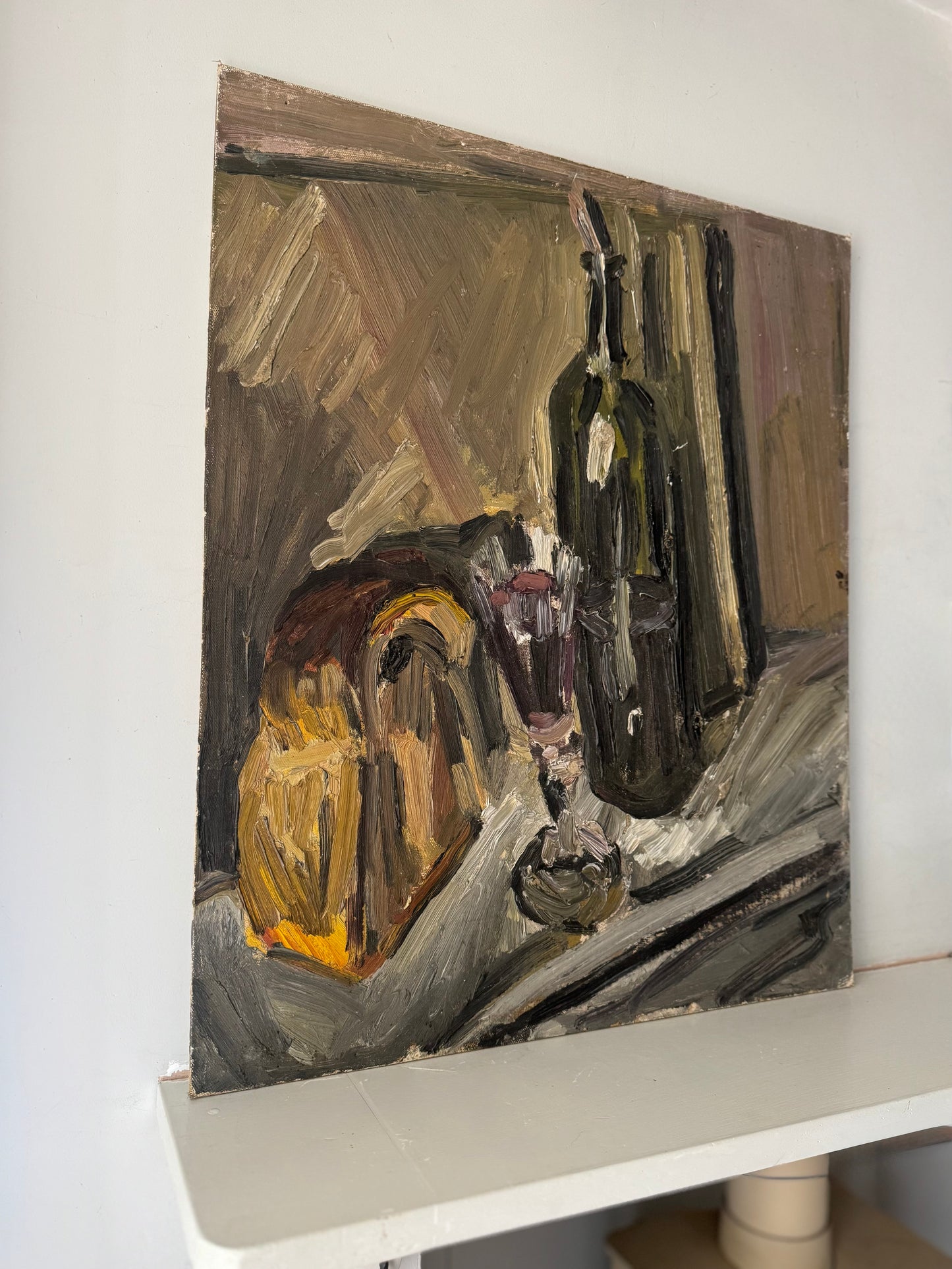 Vintage Mid Century Impasto Still Life Acrylic On Board