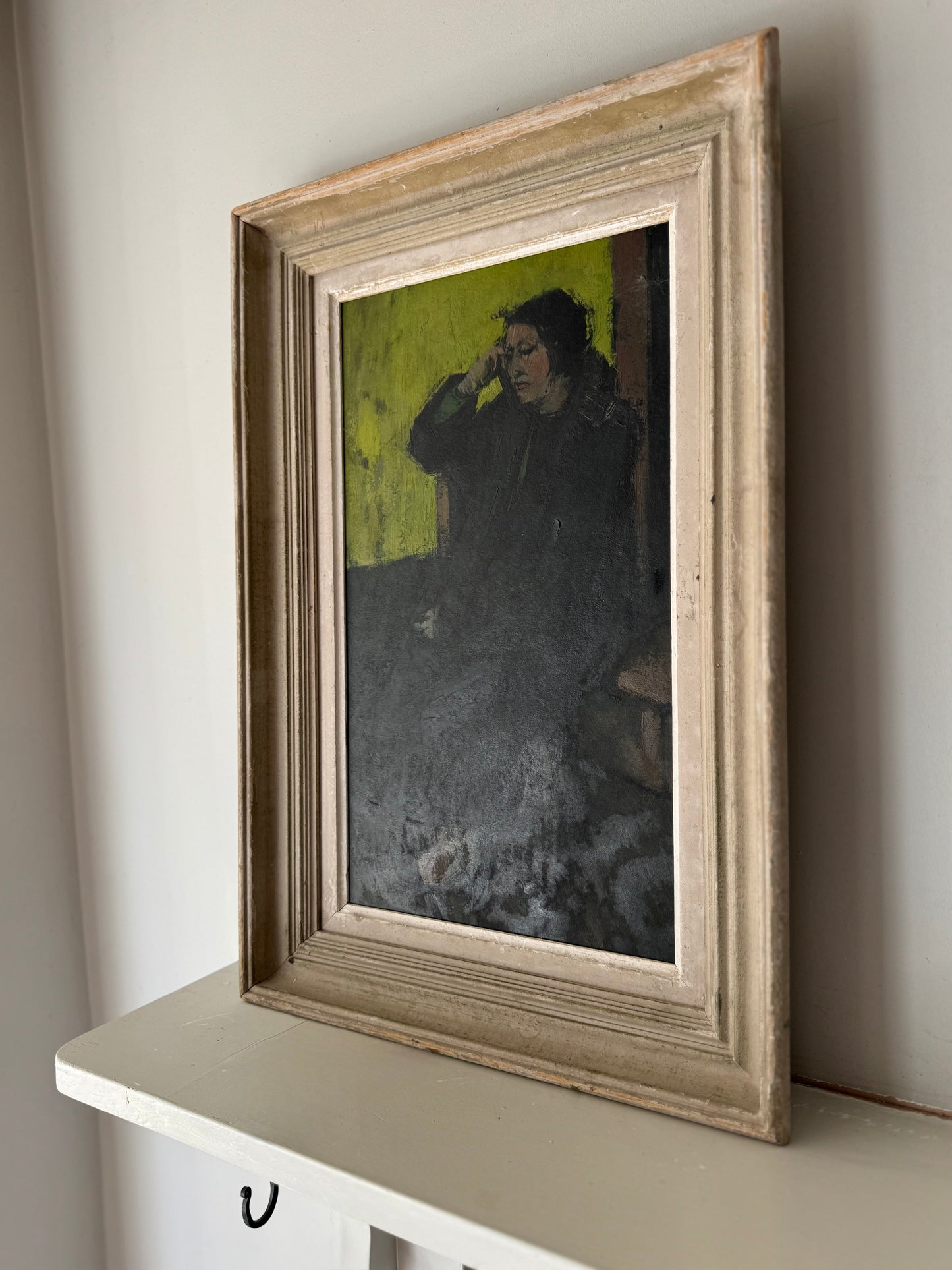 Vintage French Framed Seated Lady Study Oil On Paper