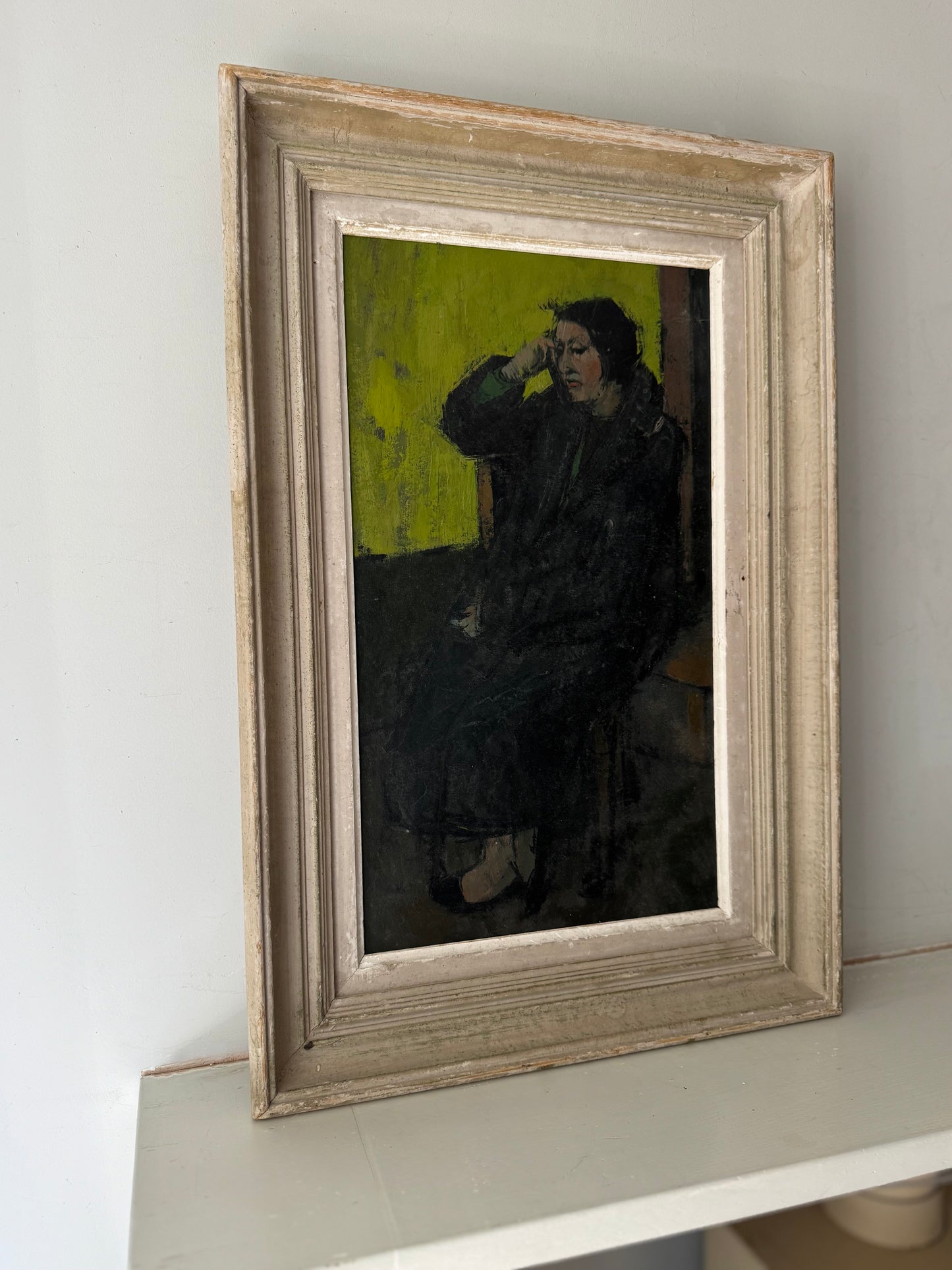 Vintage French Framed Seated Lady Study Oil On Paper