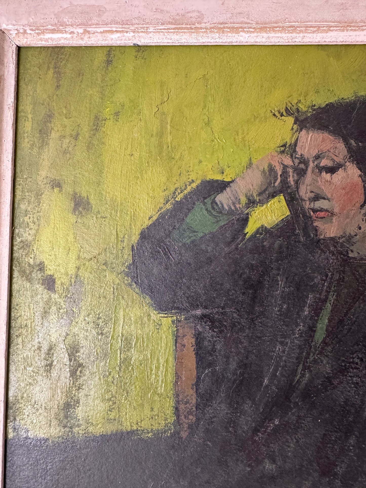 Vintage French Framed Seated Lady Study Oil On Paper