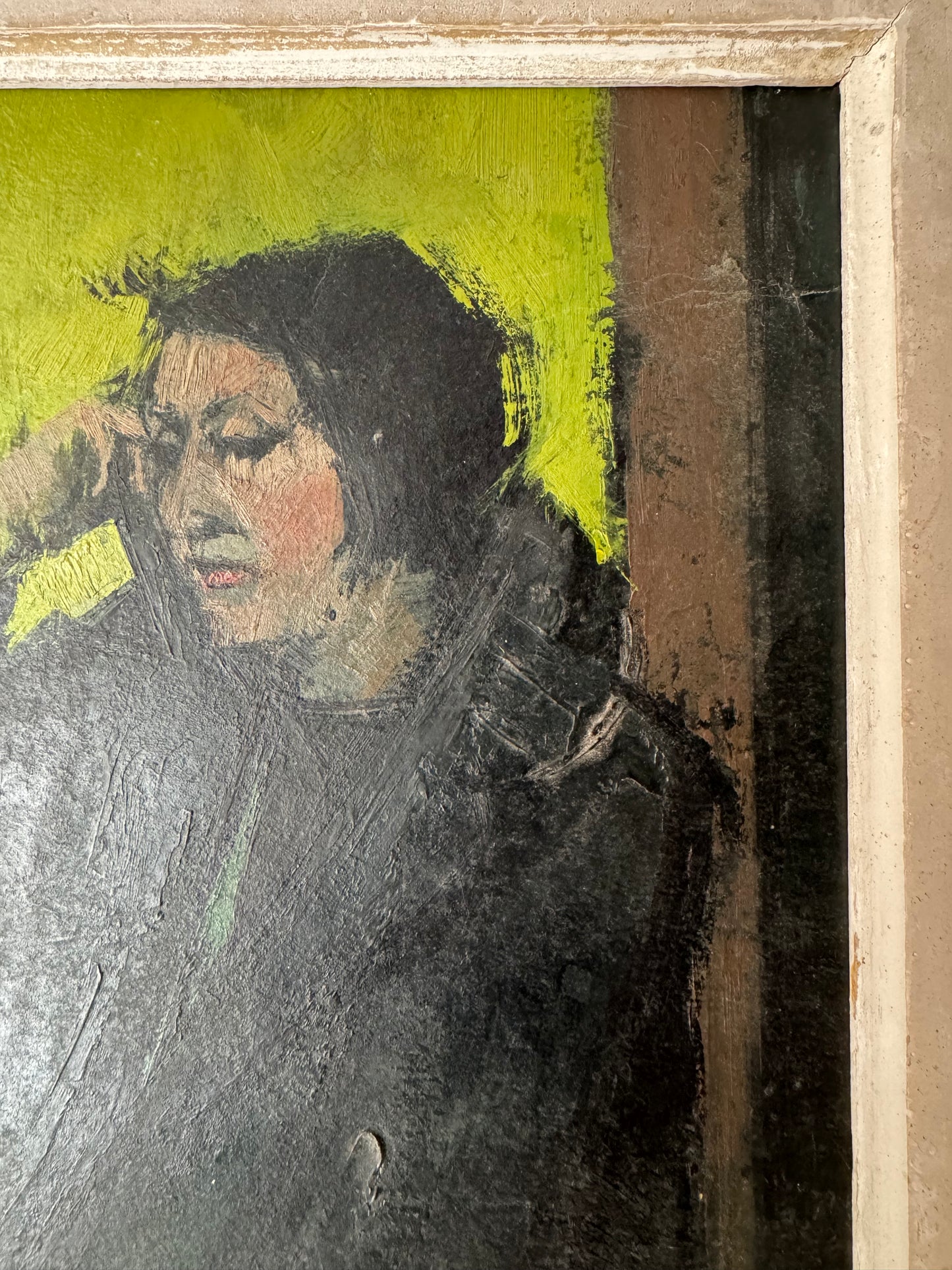 Vintage French Framed Seated Lady Study Oil On Paper