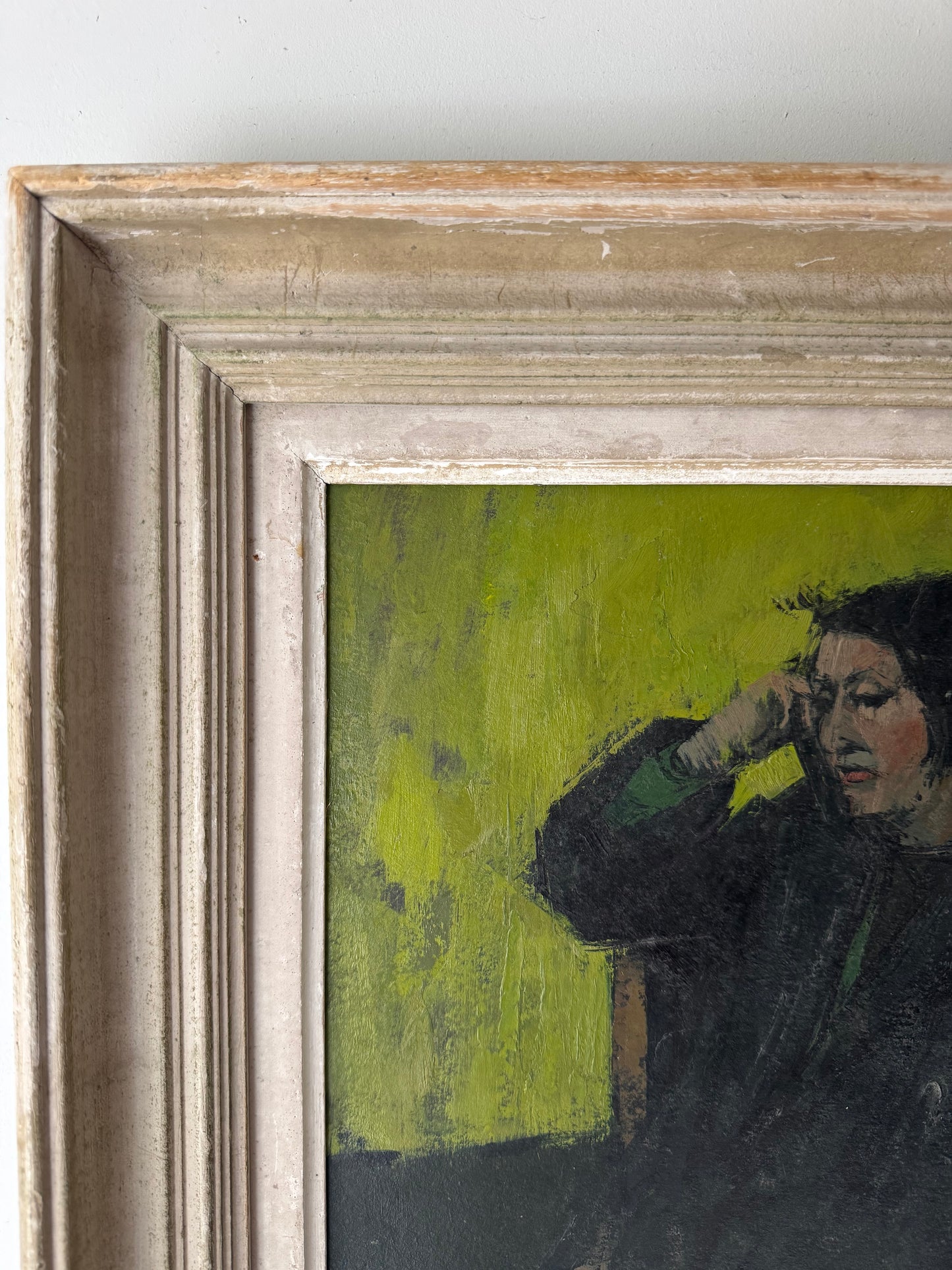 Vintage French Framed Seated Lady Study Oil On Paper
