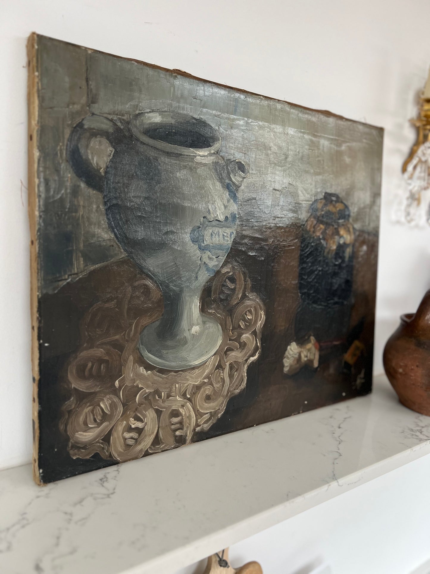 Vintage French Still Life Oil on Canvas