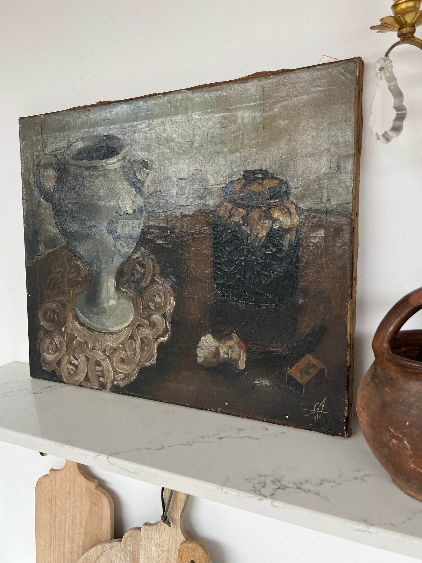 Vintage French Still Life Oil on Canvas