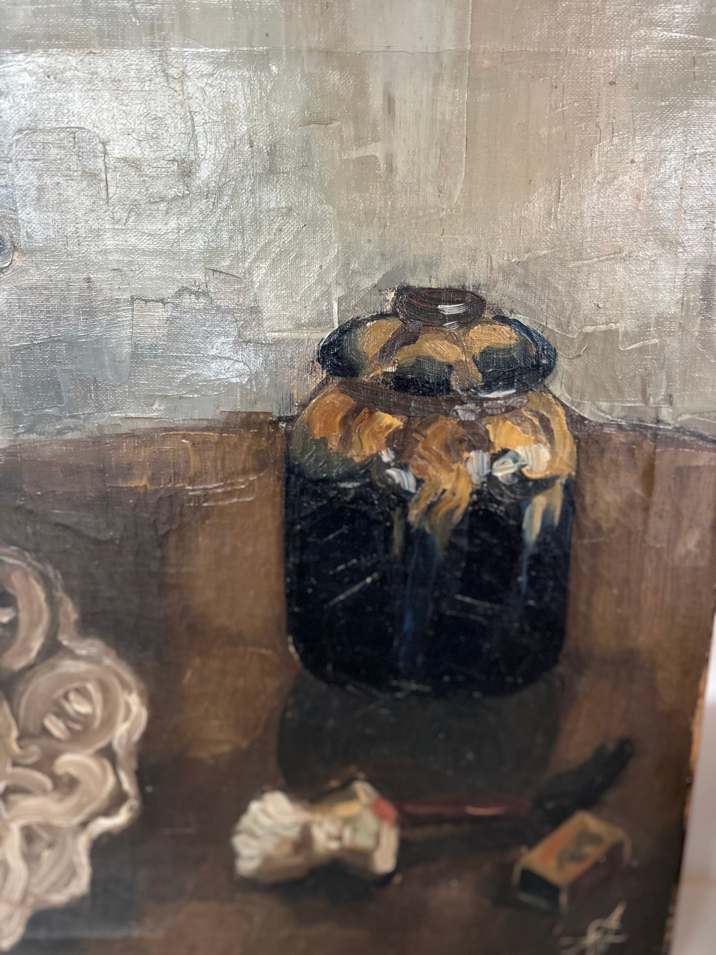 Vintage French Still Life Oil on Canvas