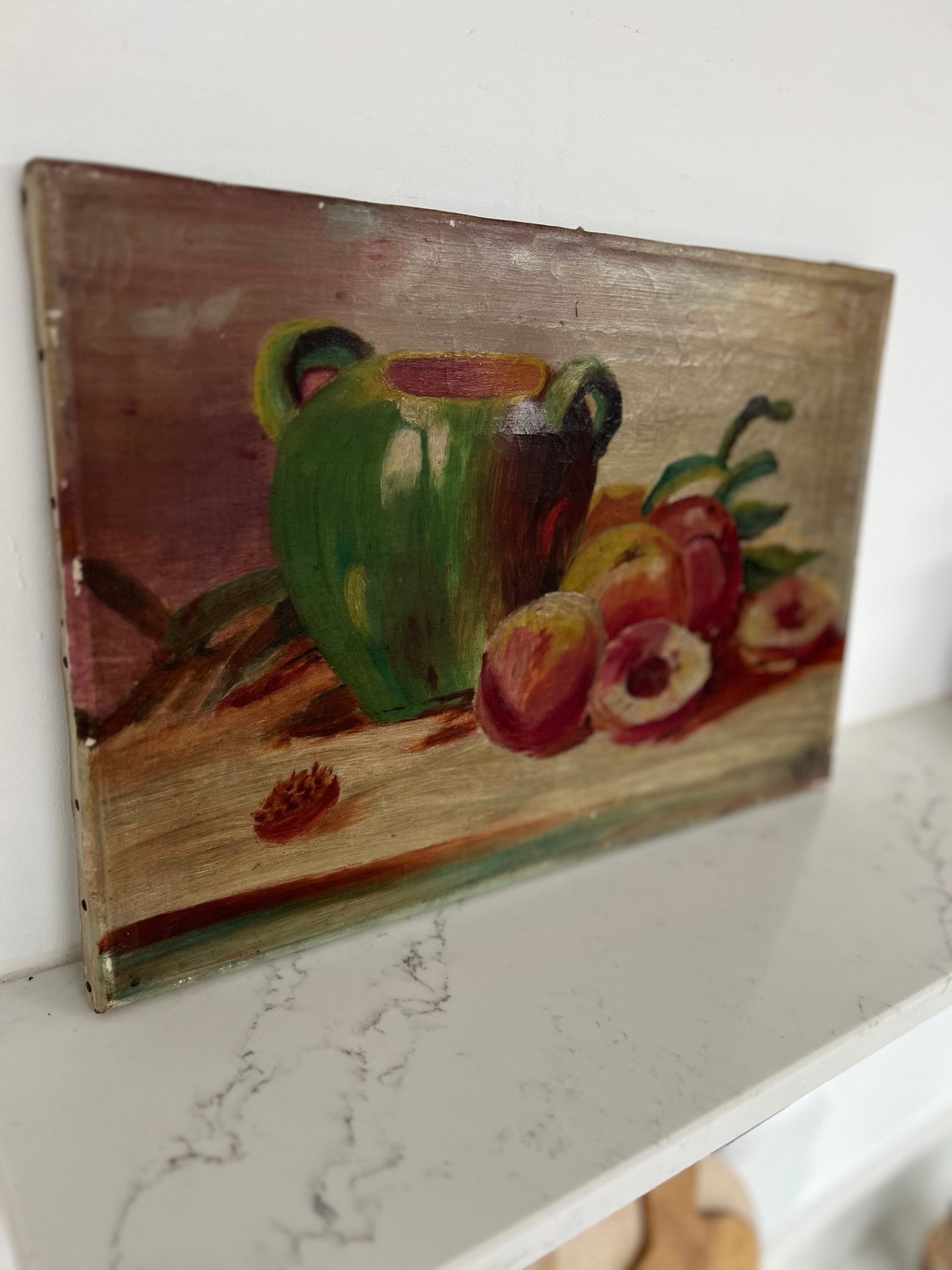 Vintage French Still Life Peaches Oil on Canvas