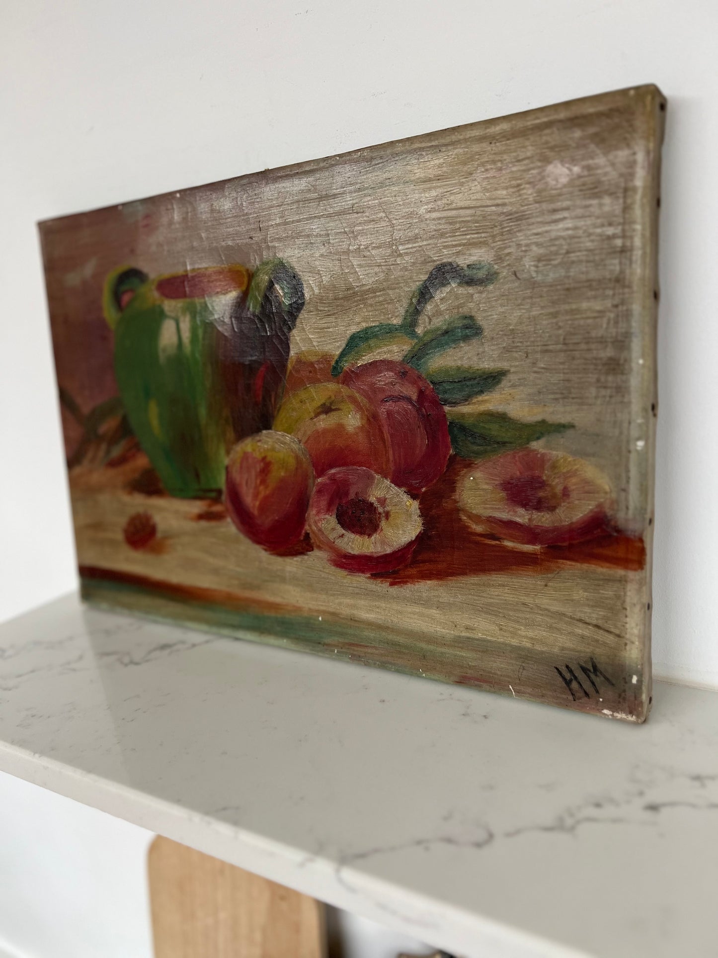 Vintage French Still Life Peaches Oil on Canvas