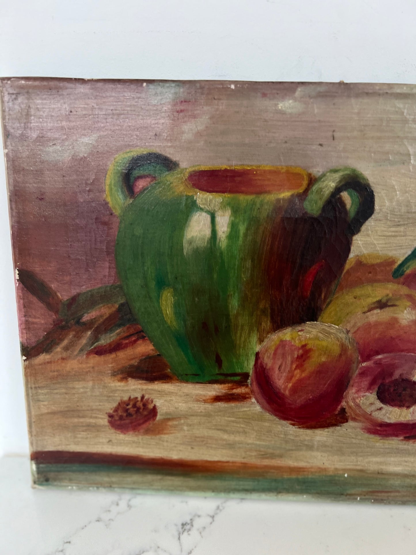 Vintage French Still Life Peaches Oil on Canvas