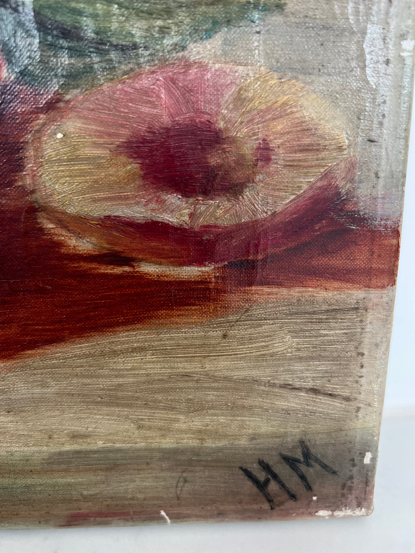 Vintage French Still Life Peaches Oil on Canvas