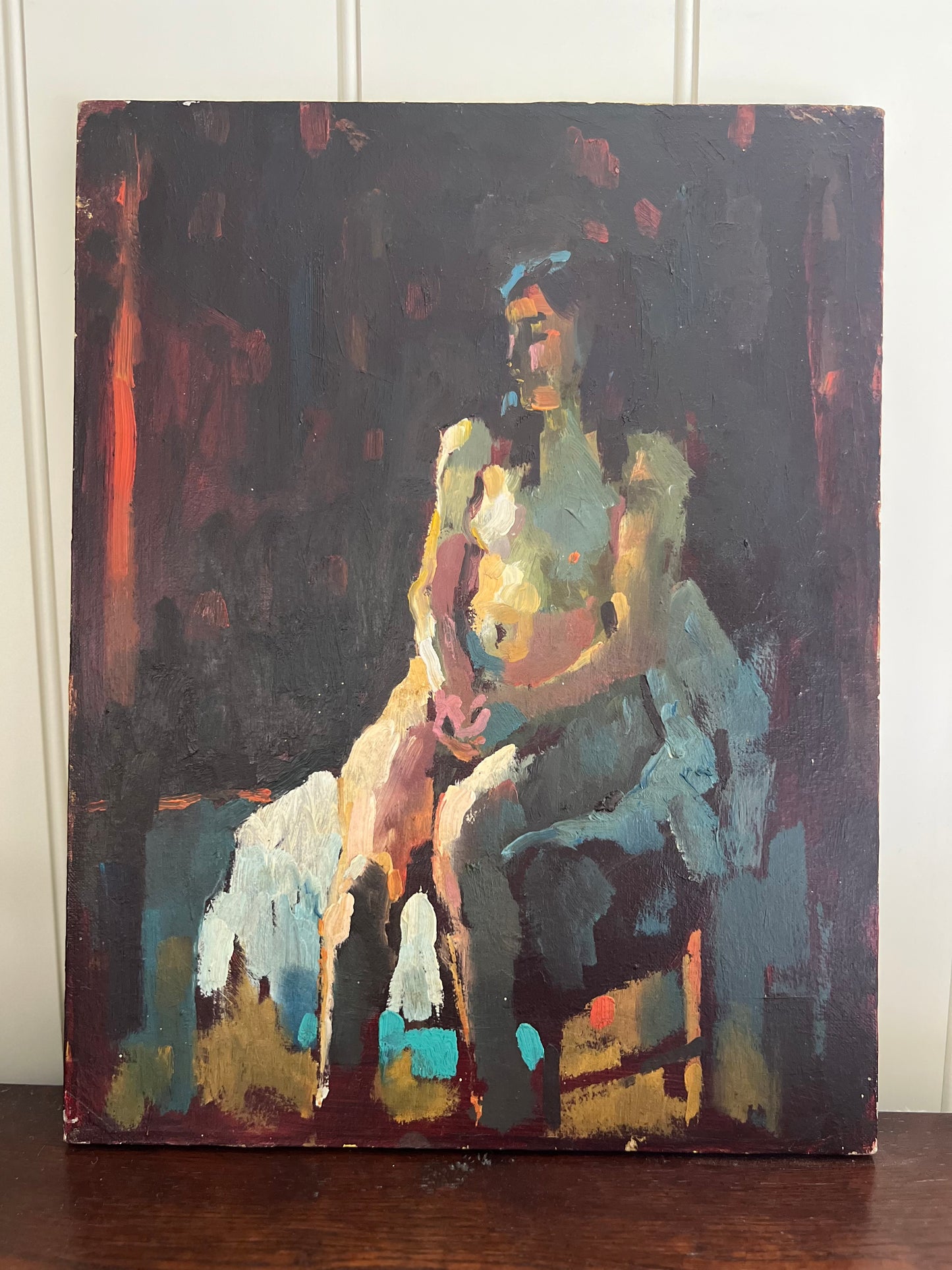 Beautiful 20th Century School Abstract Seated Nude Nude Oil On Canvas
