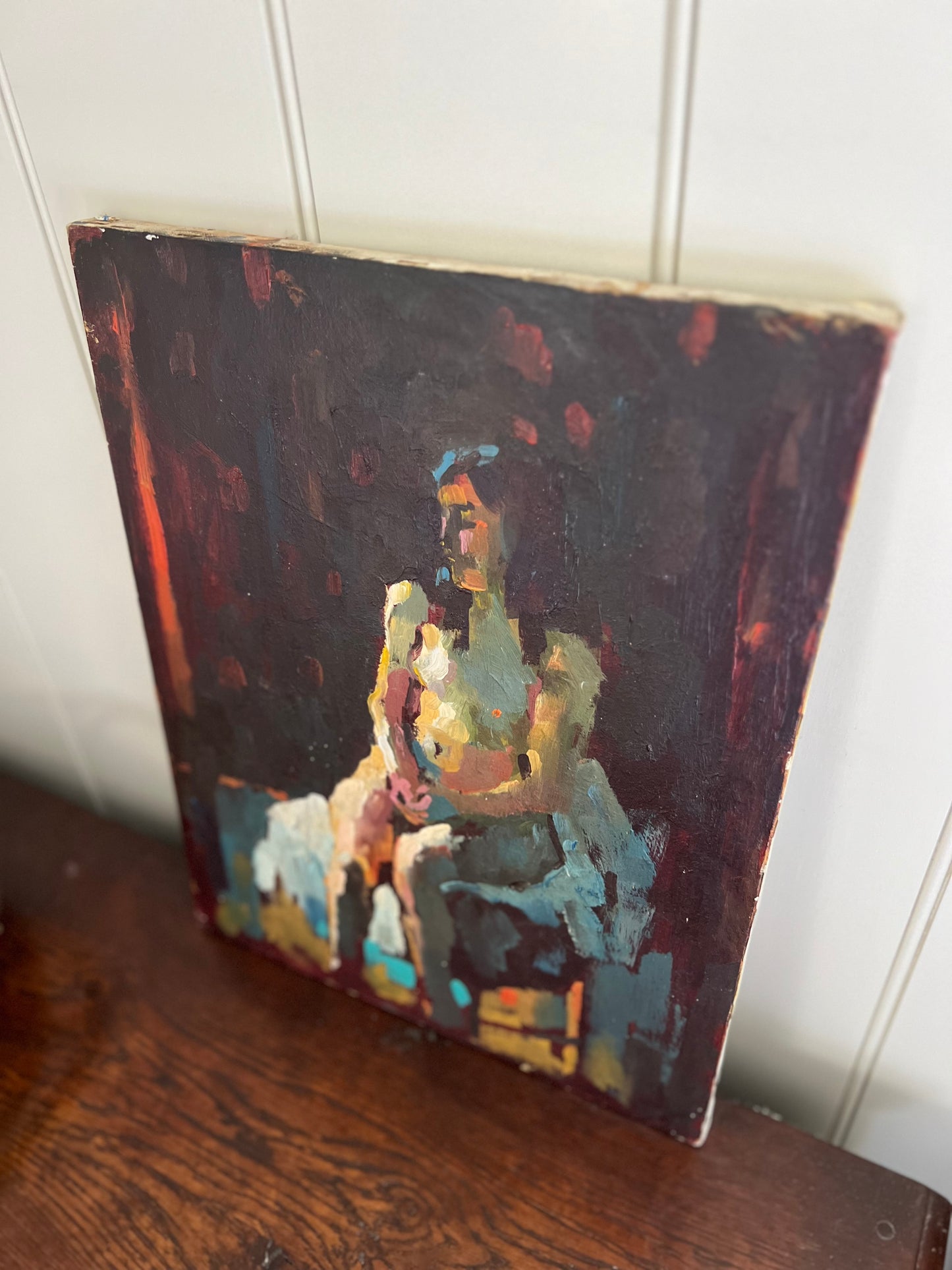 Beautiful 20th Century School Abstract Seated Nude Nude Oil On Canvas