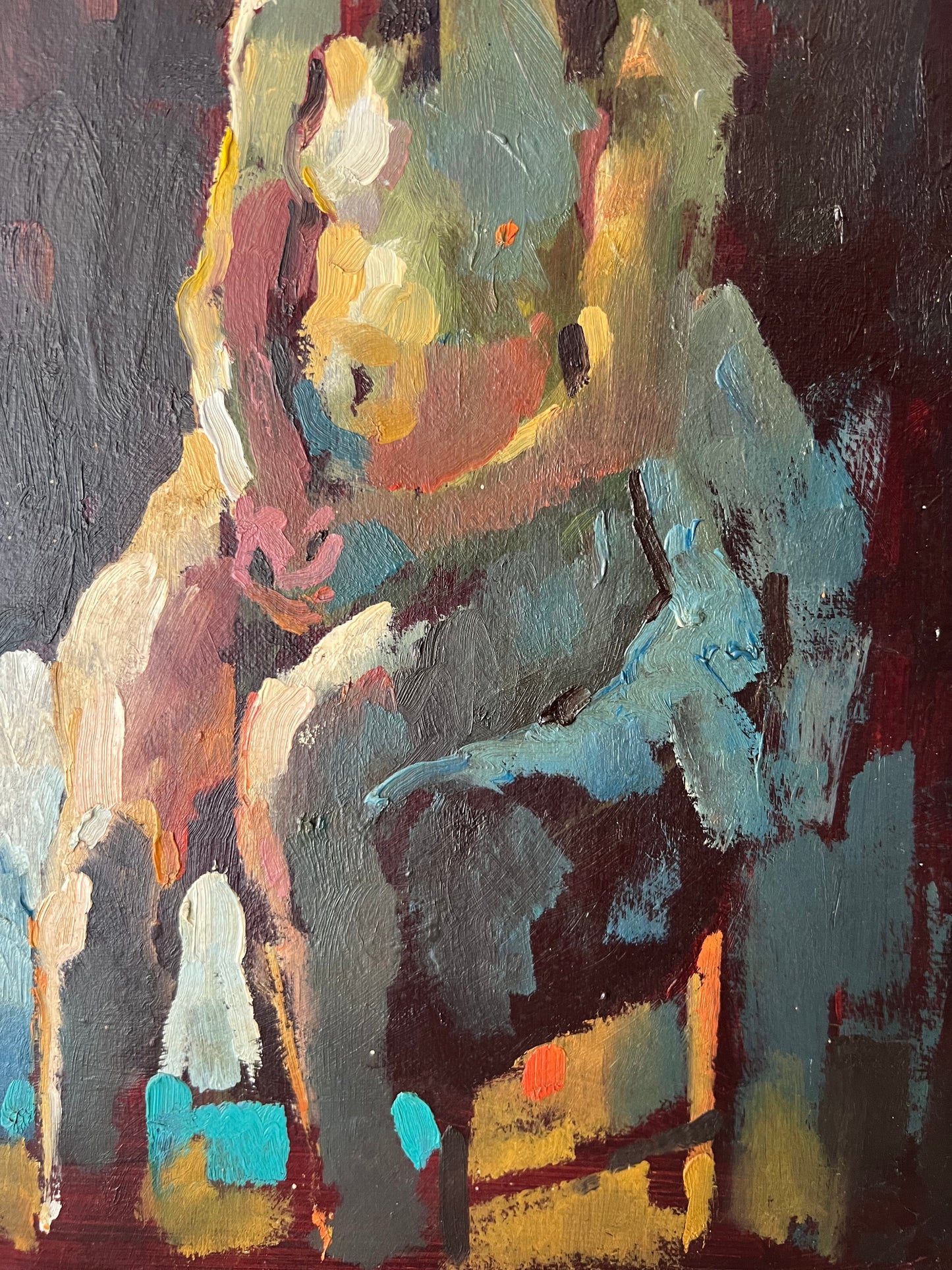 Beautiful 20th Century School Abstract Seated Nude Oil On Canvas