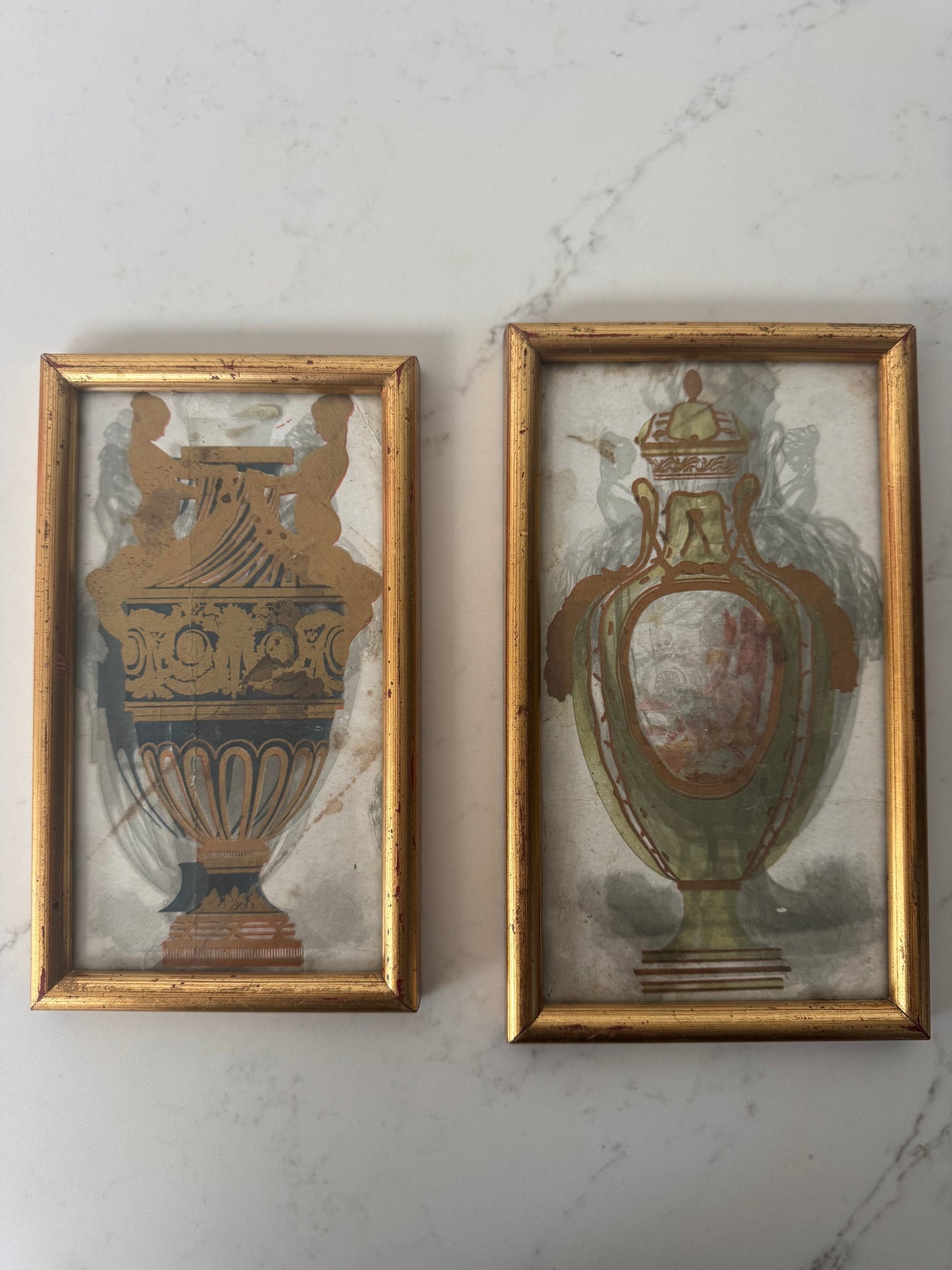 Pair Of Framed Decorative Vintage Urn Illustrations