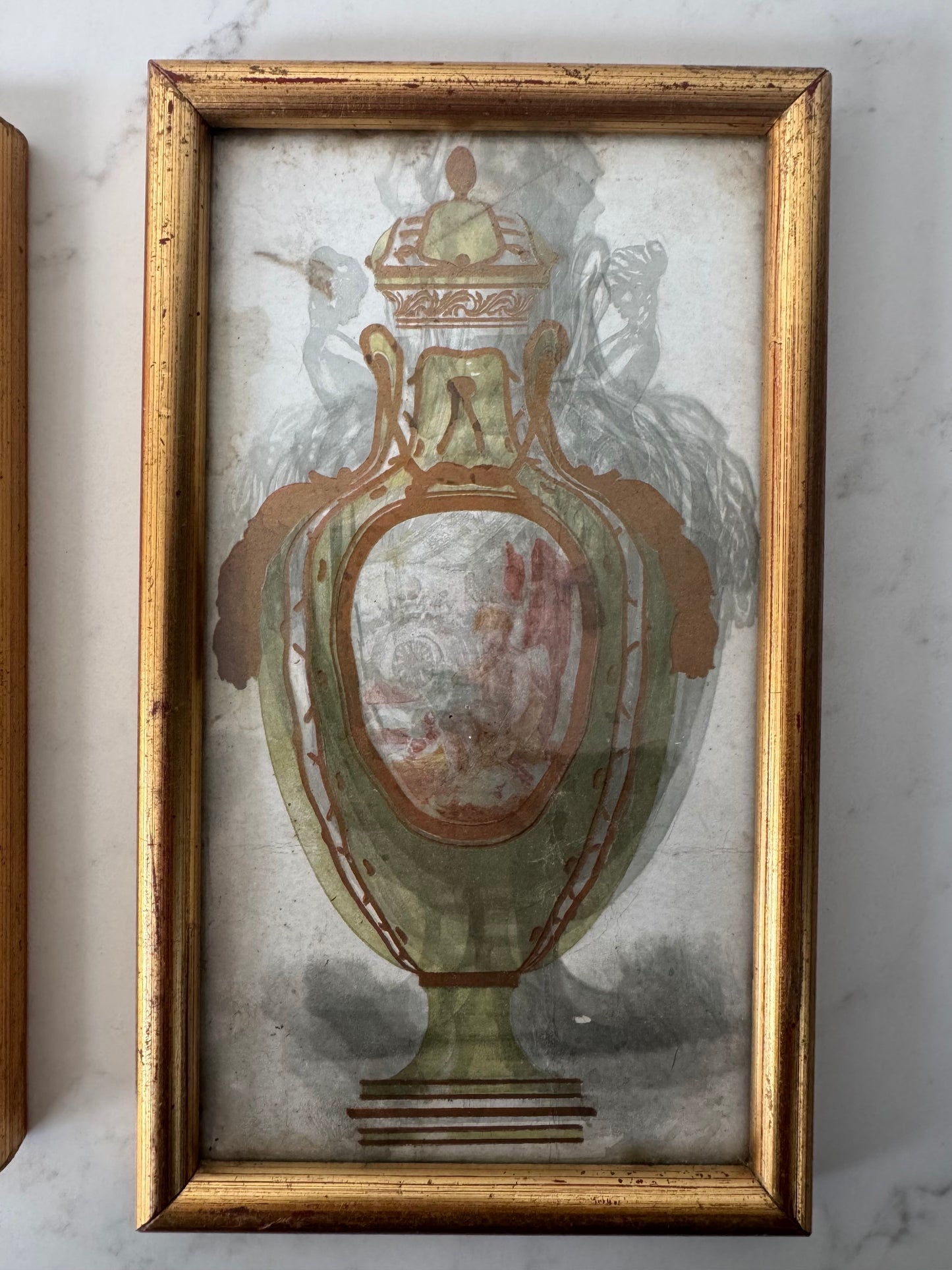 Pair Of Framed Decorative Vintage Urn Illustrations