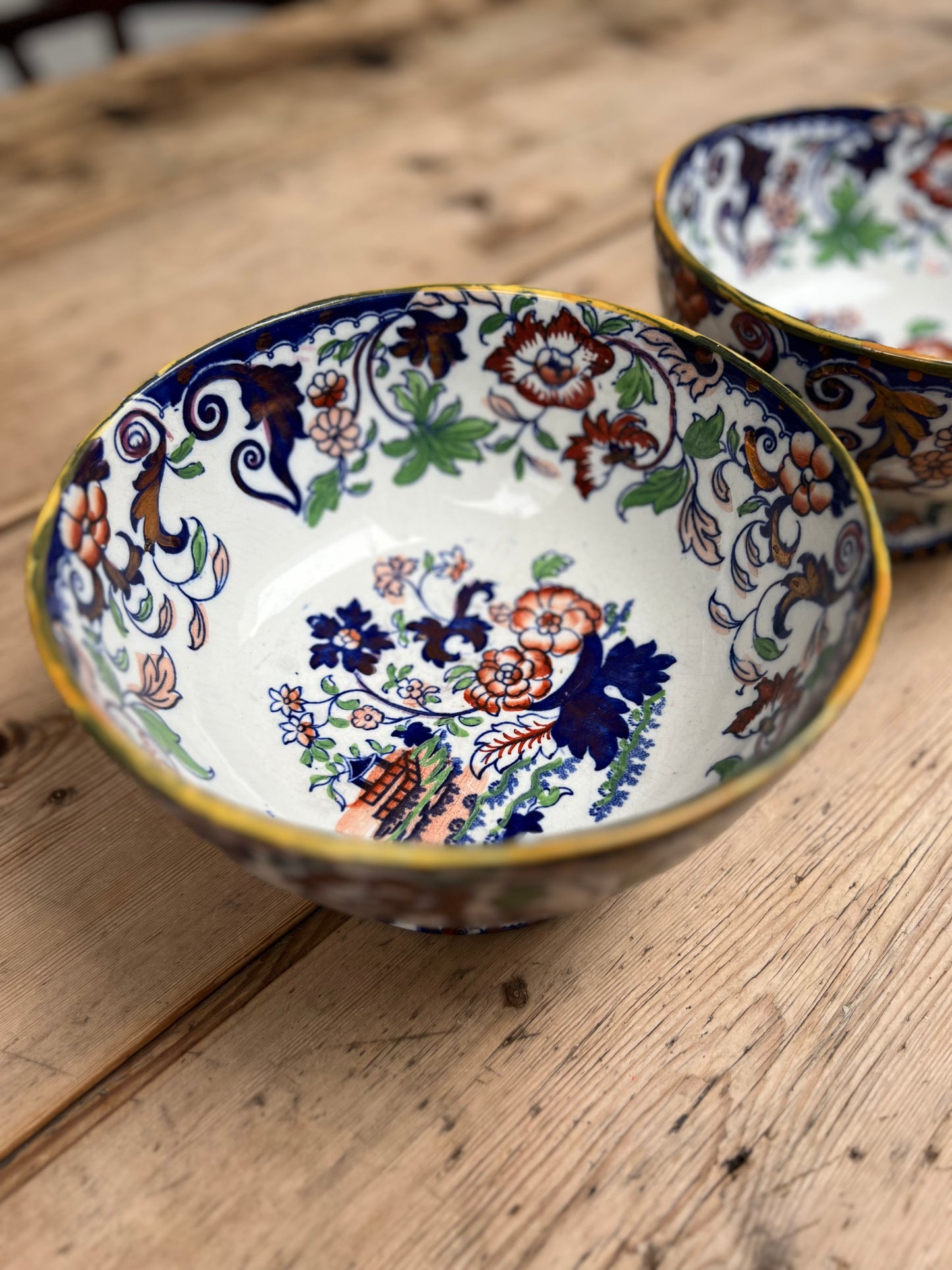 Pair Of Late 18th Century Amherst Japan Ironstone Footed Bowls