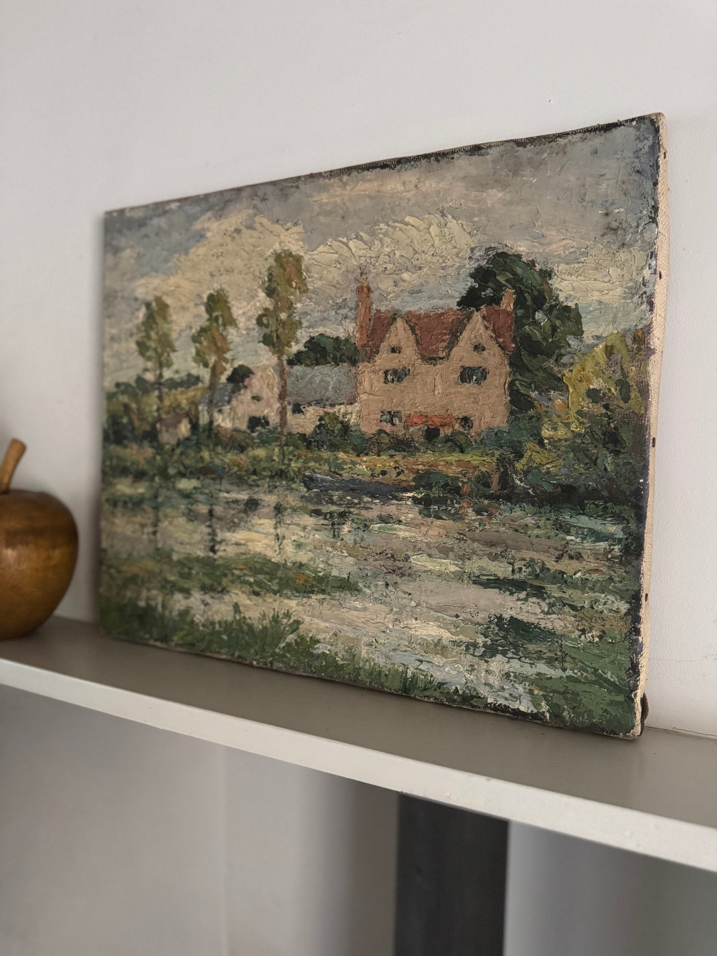 Vintage Impasto Rural Scene Oil on Canvas