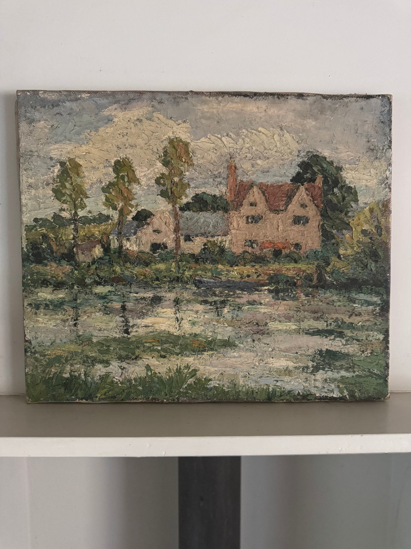 Vintage Impasto Rural Scene Oil on Canvas