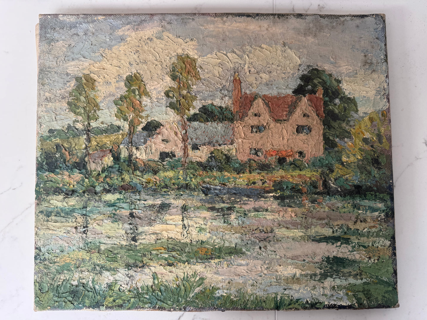 Vintage Impasto Rural Scene Oil on Canvas