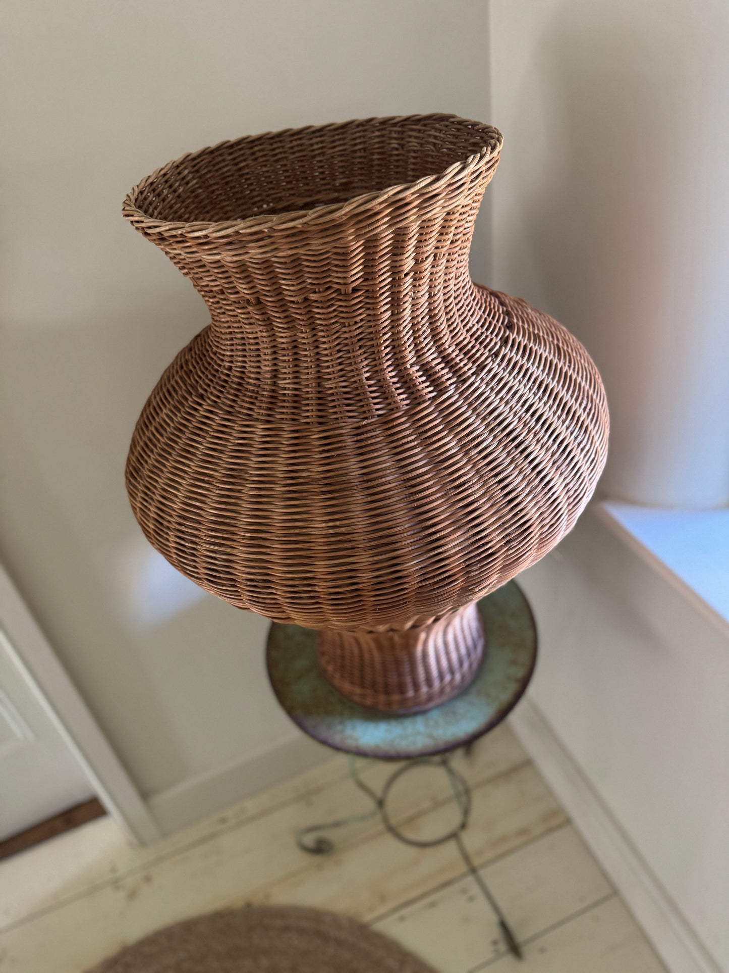 Very Large Vintage Rattan Vase