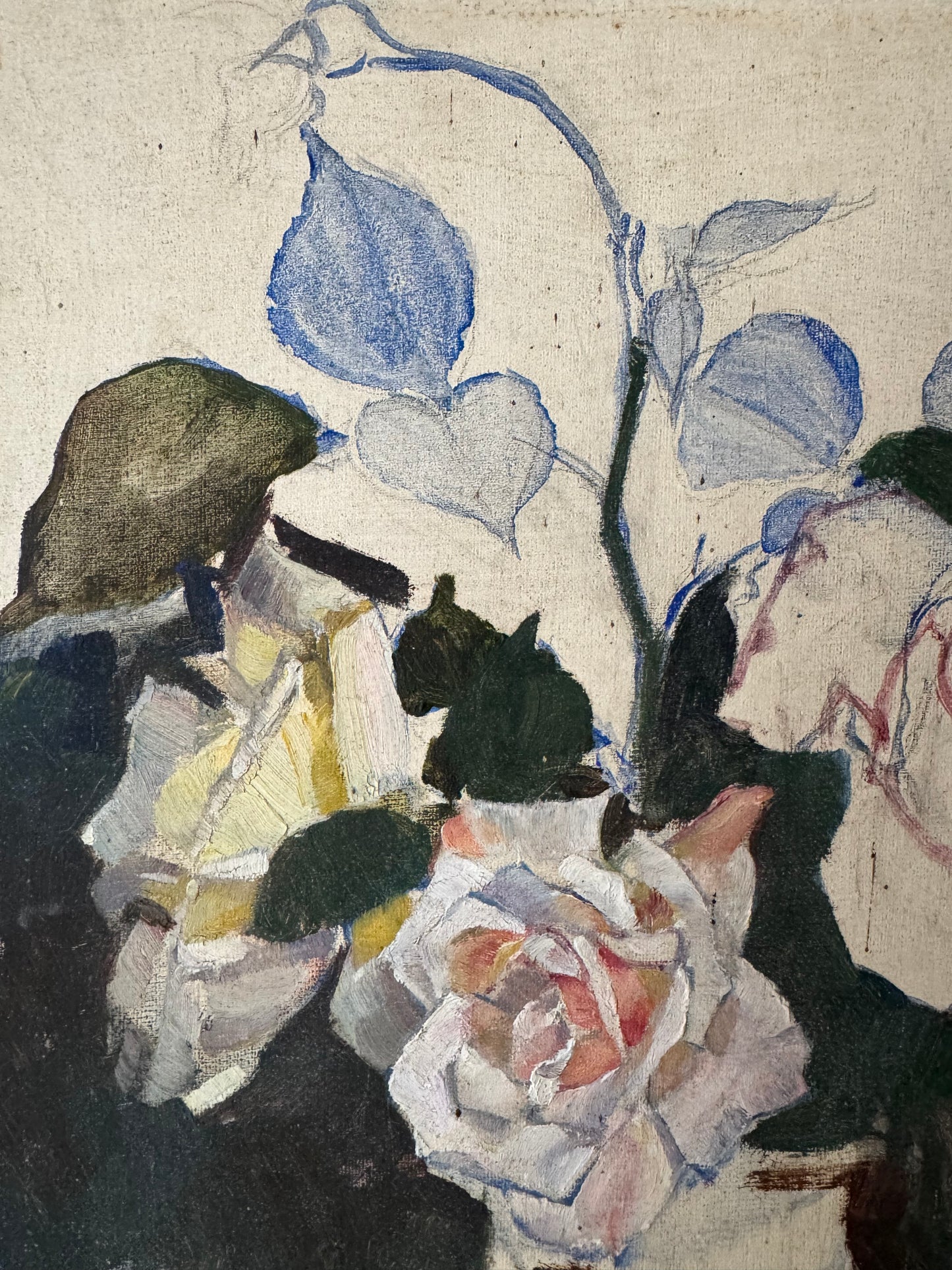 Vintage Unfinished Roses Still Life On Board