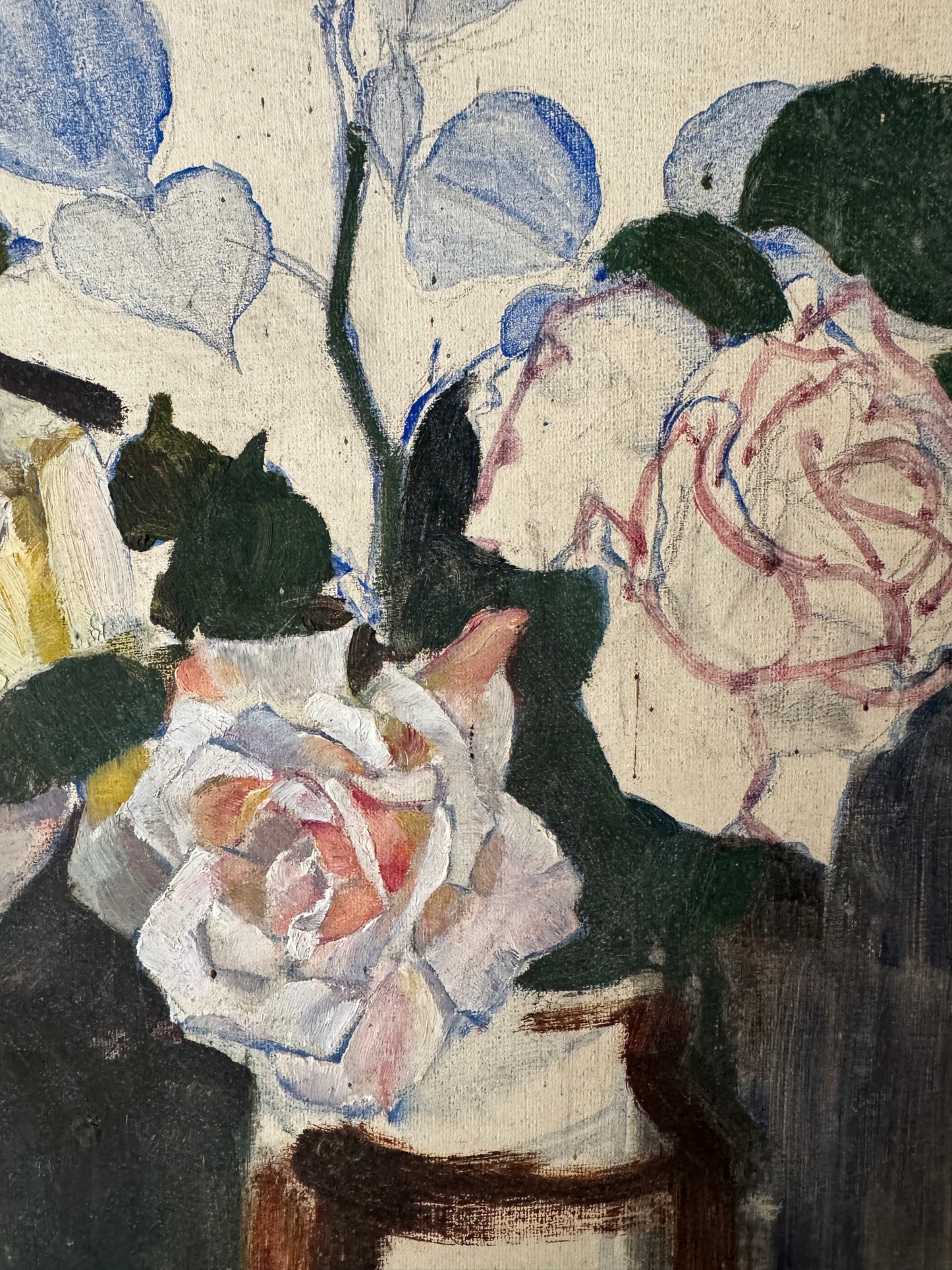 Vintage Unfinished Roses Still Life On Board